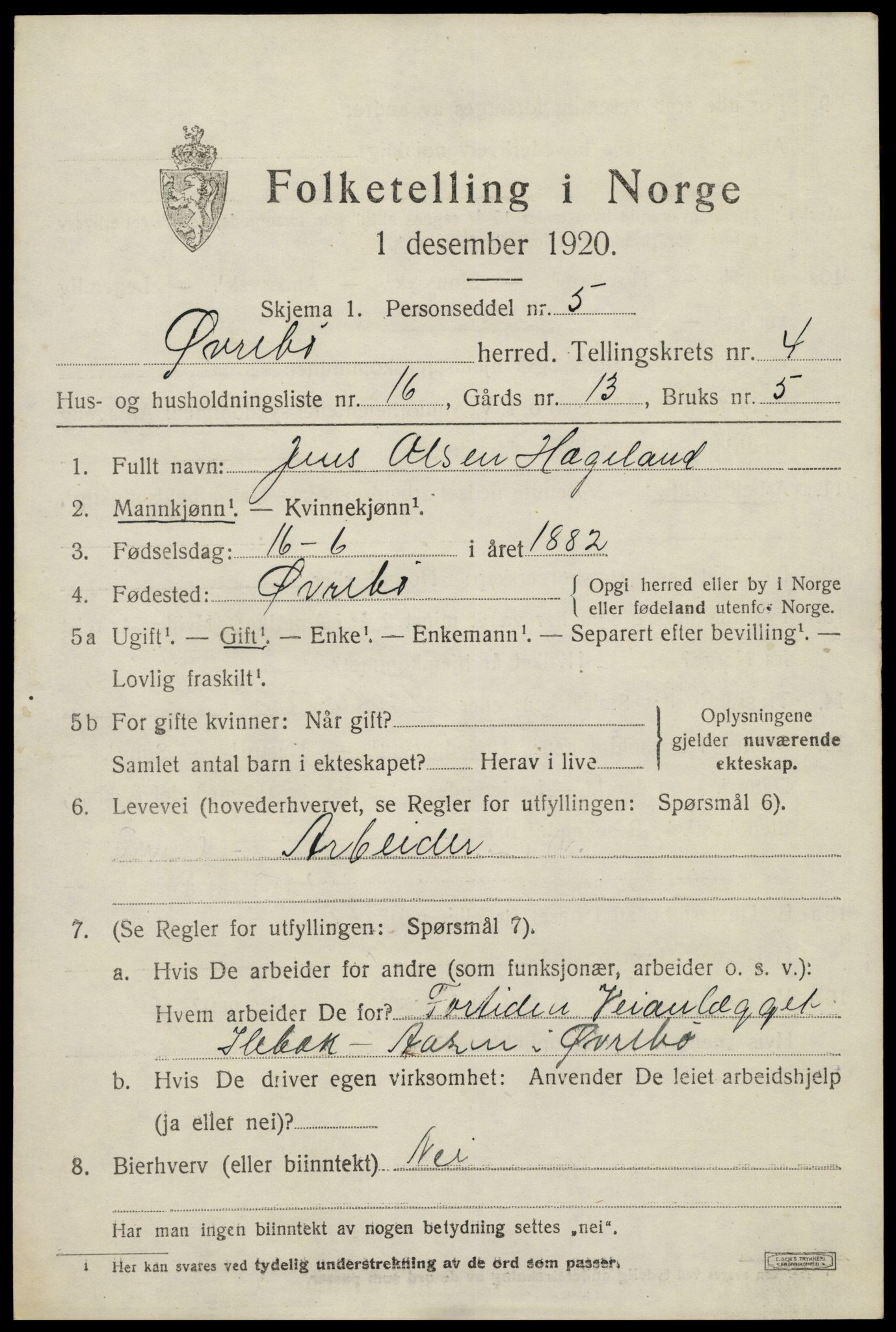 SAK, 1920 census for Øvrebø, 1920, p. 958