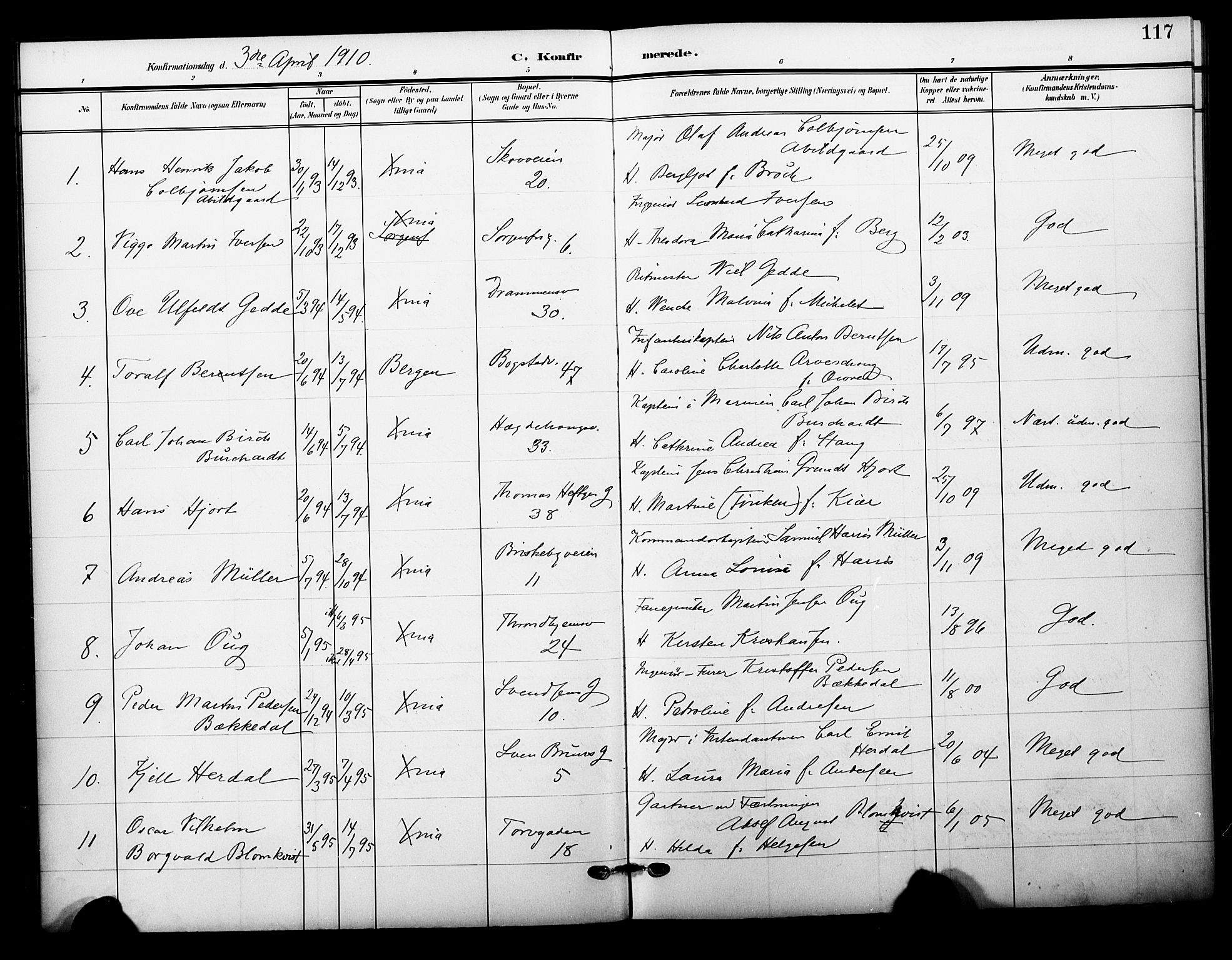 Garnisonsmenigheten Kirkebøker, AV/SAO-A-10846/F/Fa/L0014: Parish register (official) no. 14, 1905-1914, p. 117