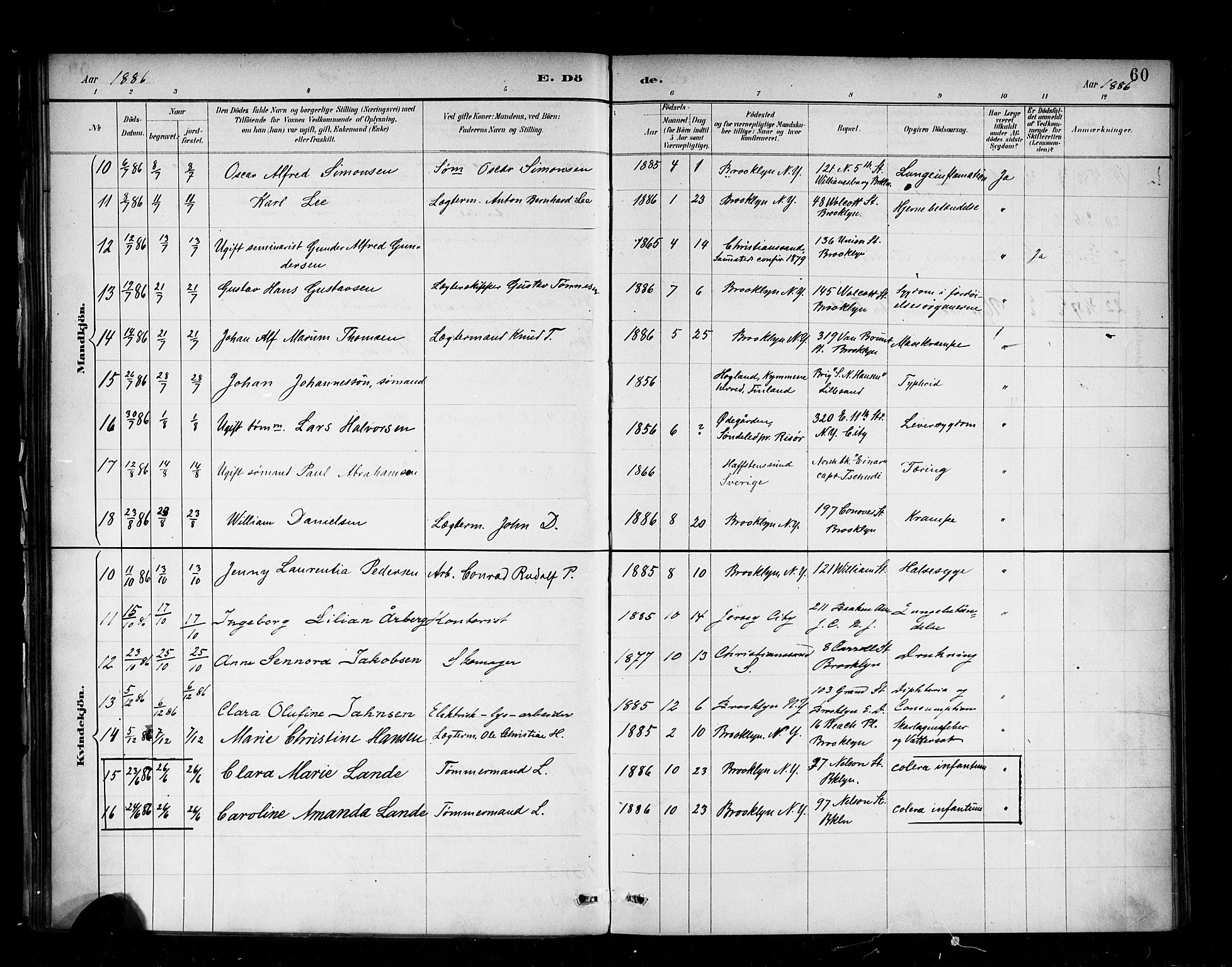 Den norske sjømannsmisjon i utlandet/New York, SAB/SAB/PA-0110/H/Ha/L0002: Parish register (official) no. A 2, 1886-1888, p. 60