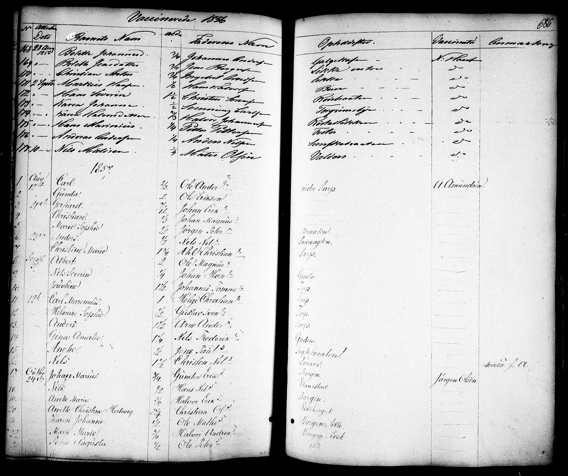 Skjeberg prestekontor Kirkebøker, SAO/A-10923/F/Fa/L0006: Parish register (official) no. I 6, 1846-1858, p. 686