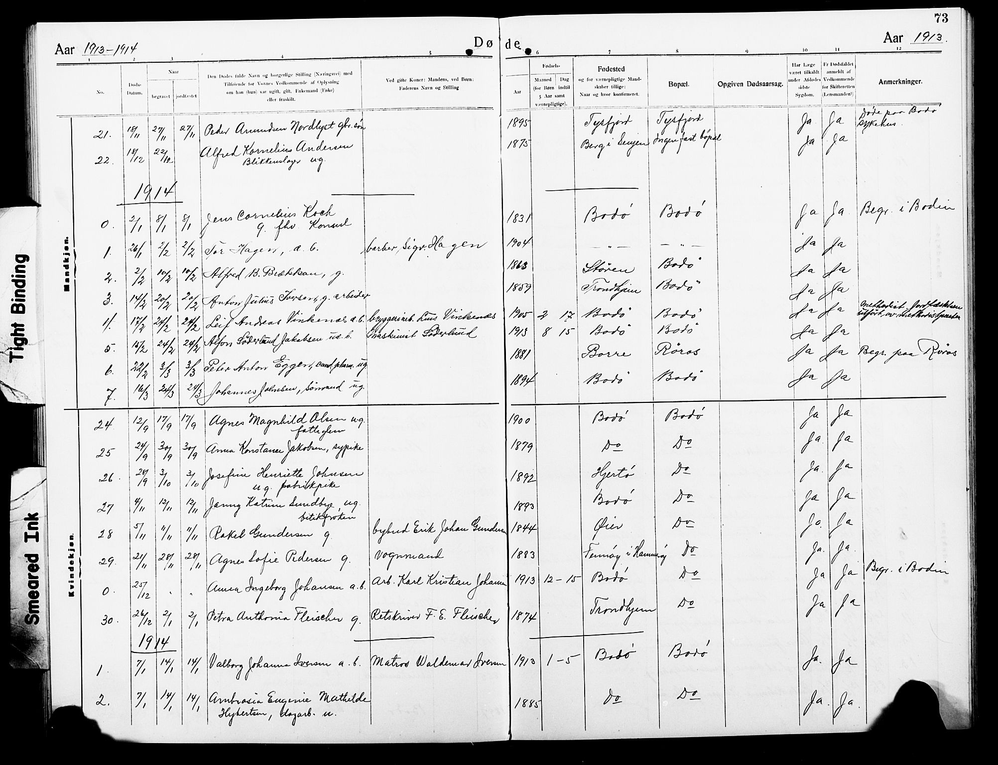 Ministerialprotokoller, klokkerbøker og fødselsregistre - Nordland, AV/SAT-A-1459/801/L0035: Parish register (copy) no. 801C10, 1910-1923, p. 73