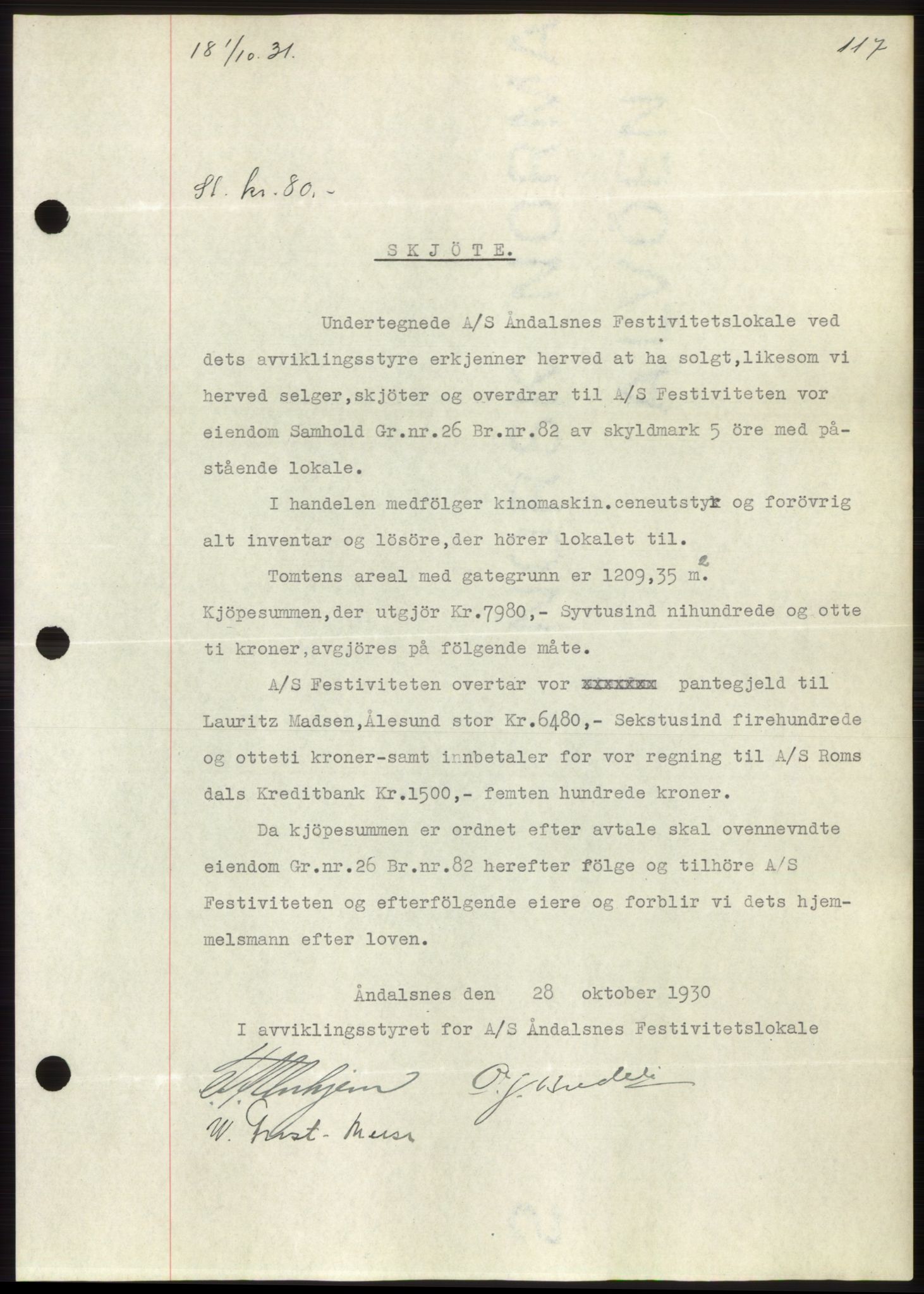 Romsdal sorenskriveri, AV/SAT-A-4149/1/2/2C/L0060: Mortgage book no. 54, 1931-1932, Deed date: 01.10.1931