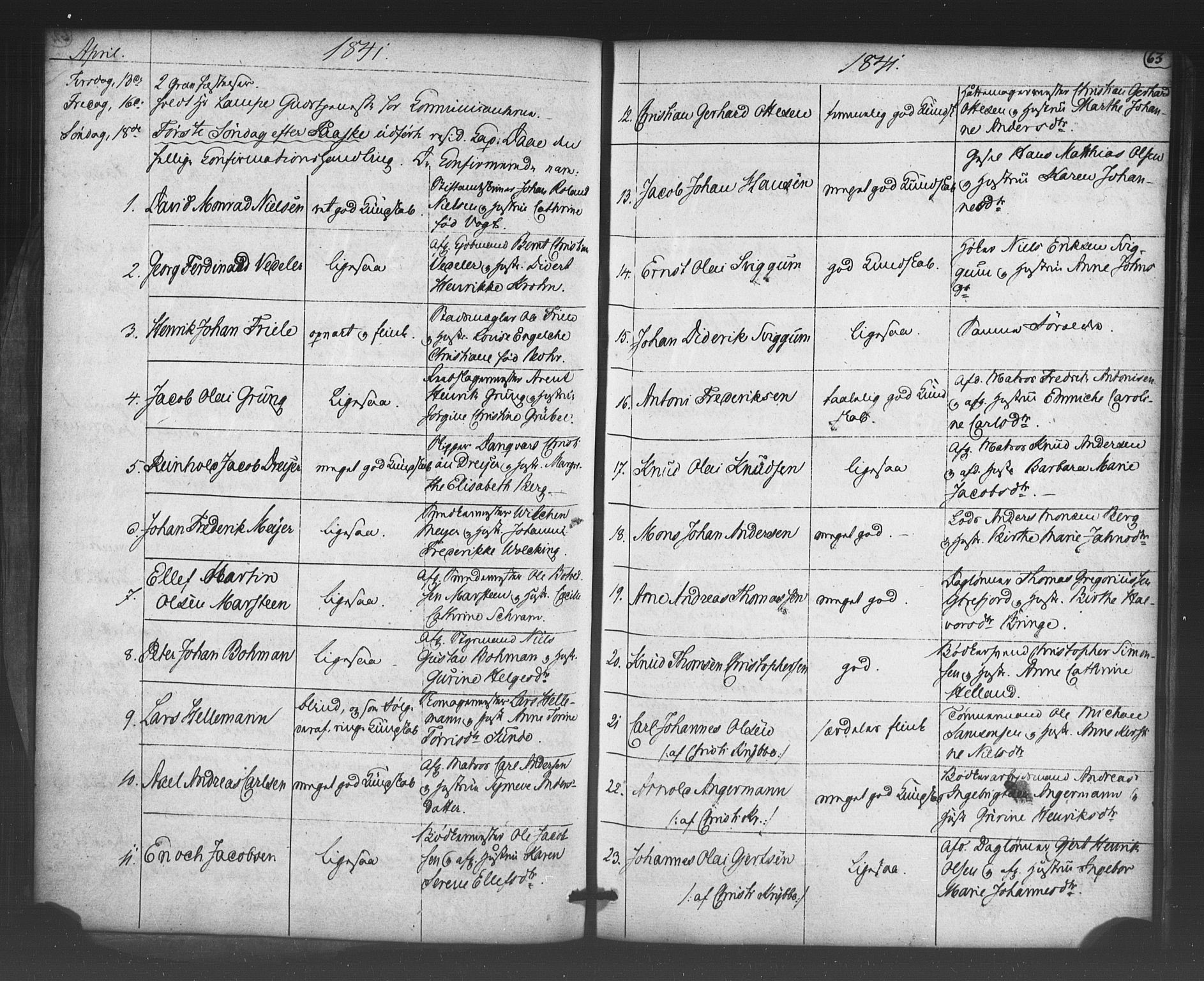 Korskirken sokneprestembete, SAB/A-76101/H/Haa/L0066: Curate's parish register no. A 1, 1826-1843, p. 63