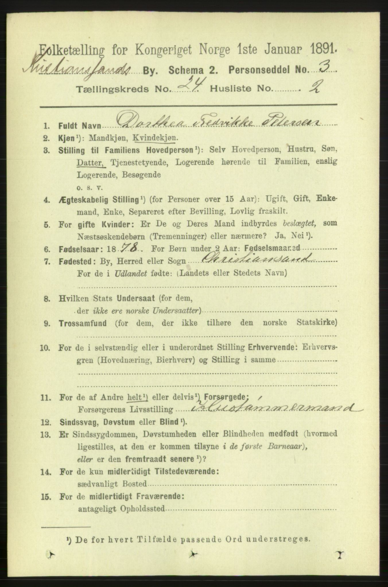 RA, 1891 census for 1001 Kristiansand, 1891, p. 8551