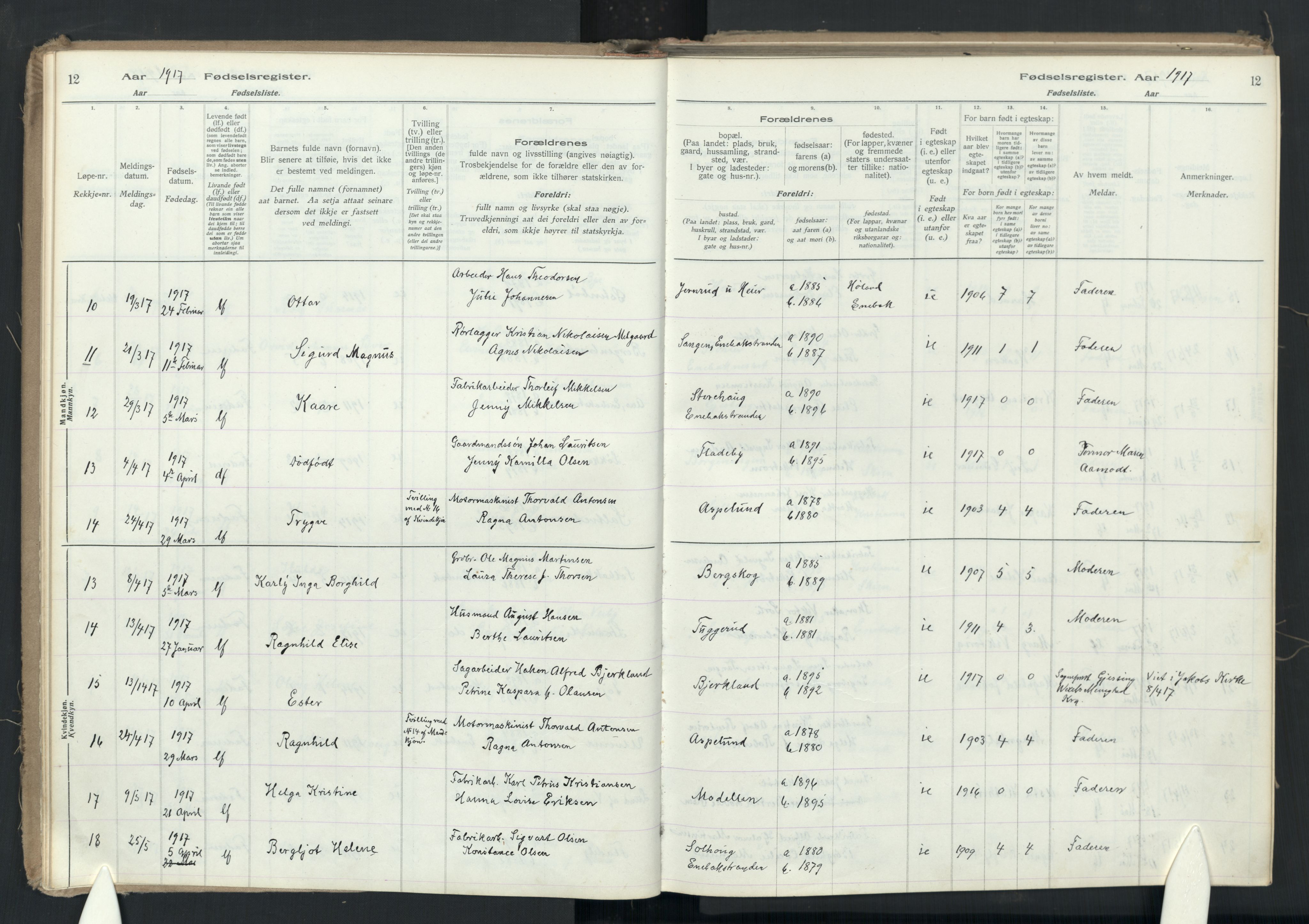 Enebakk prestekontor Kirkebøker, SAO/A-10171c/J/Ja: Birth register no. I 1, 1916-1948, p. 12