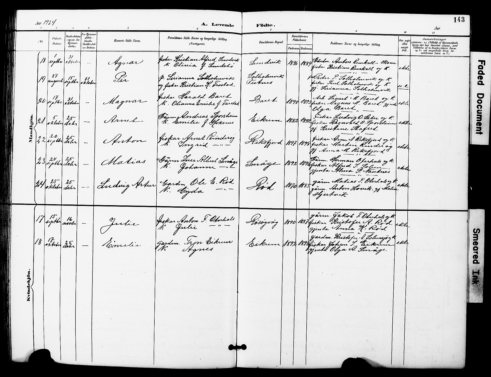 Ministerialprotokoller, klokkerbøker og fødselsregistre - Møre og Romsdal, AV/SAT-A-1454/560/L0725: Parish register (copy) no. 560C02, 1895-1930, p. 143