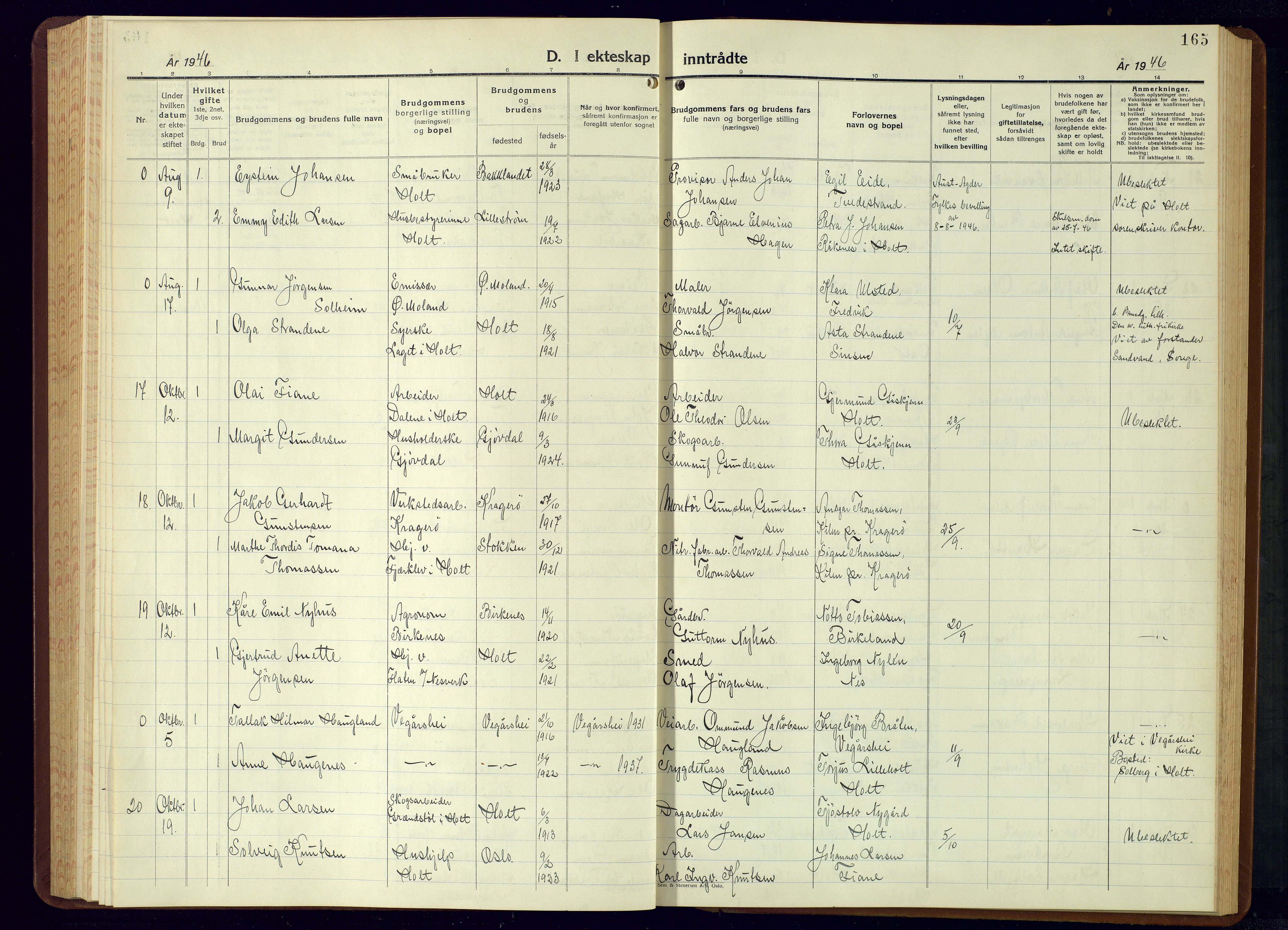 Holt sokneprestkontor, AV/SAK-1111-0021/F/Fb/L0013: Parish register (copy) no. B-13, 1940-1958, p. 165