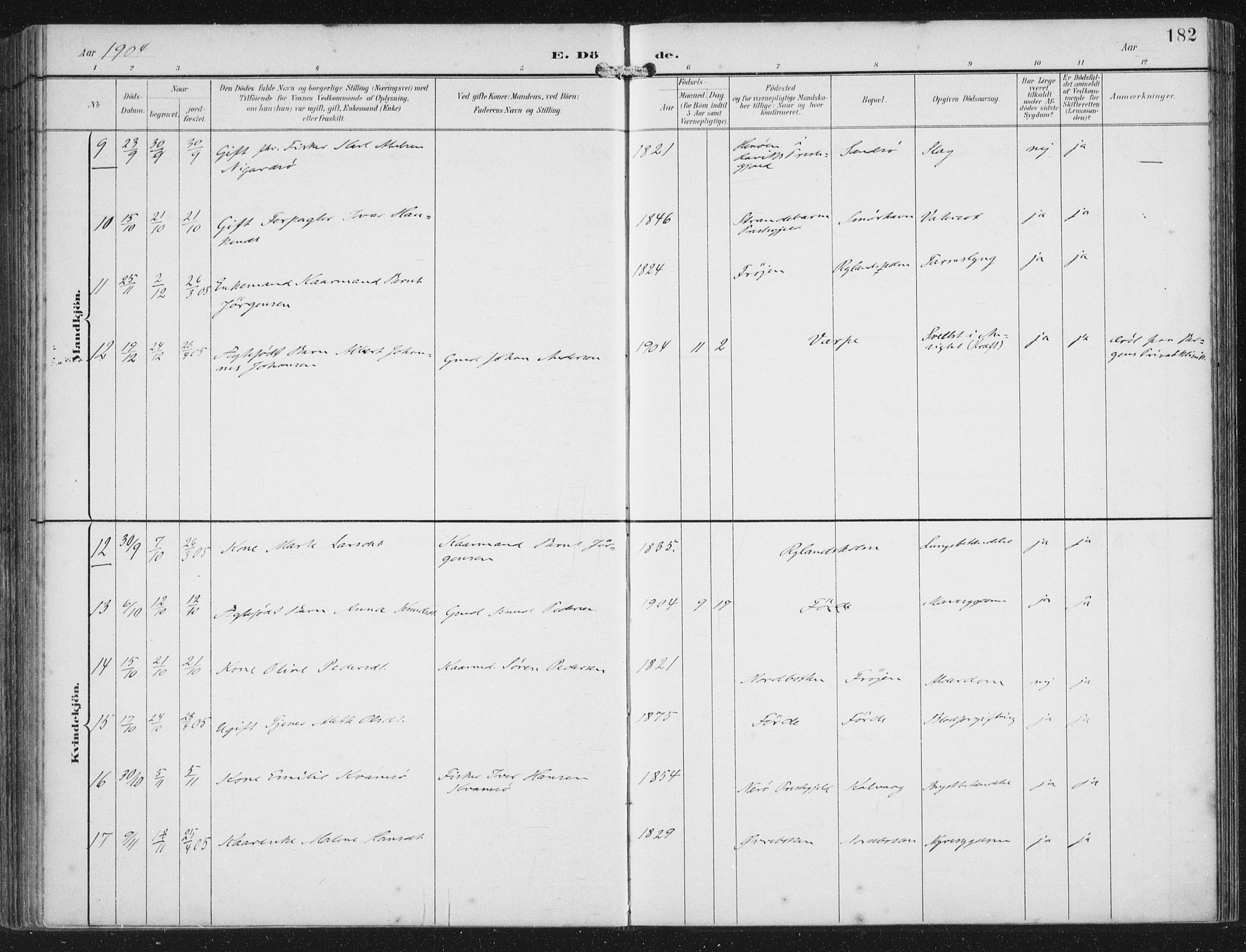 Bremanger sokneprestembete, AV/SAB-A-82201/H/Haa/Haab/L0002: Parish register (official) no. B  2, 1896-1908, p. 182