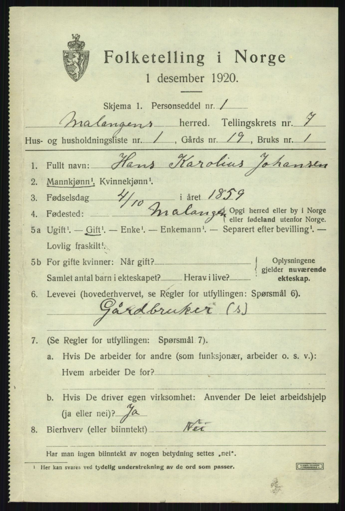 SATØ, 1920 census for Malangen, 1920, p. 2768