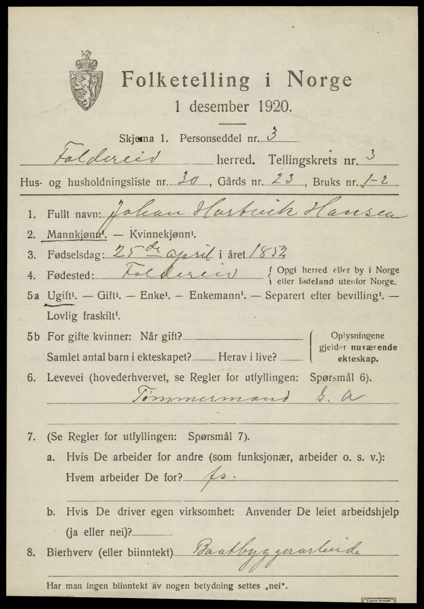 SAT, 1920 census for Foldereid, 1920, p. 1516