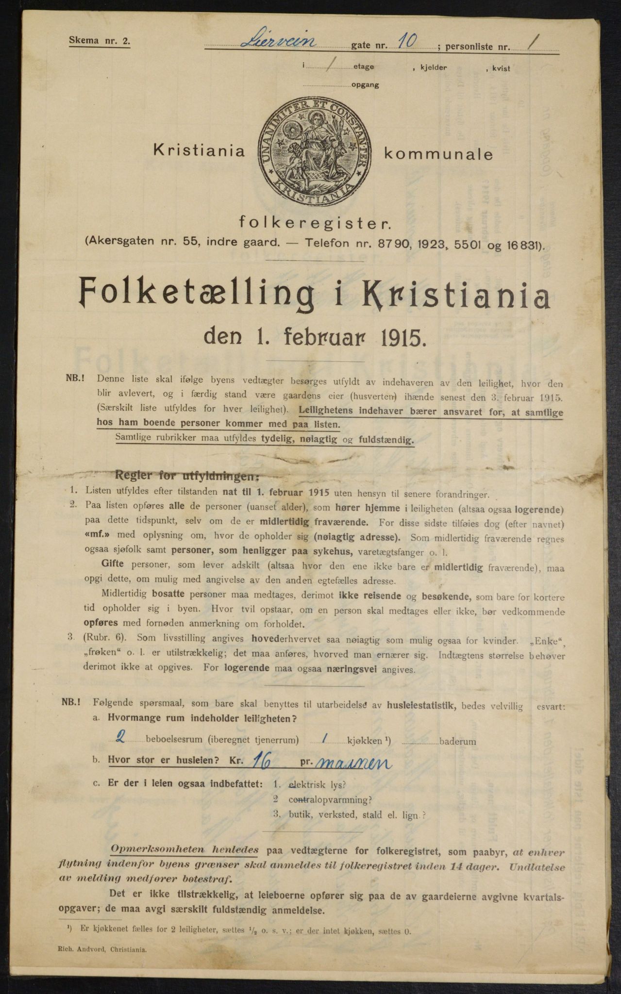 OBA, Municipal Census 1915 for Kristiania, 1915, p. 57007