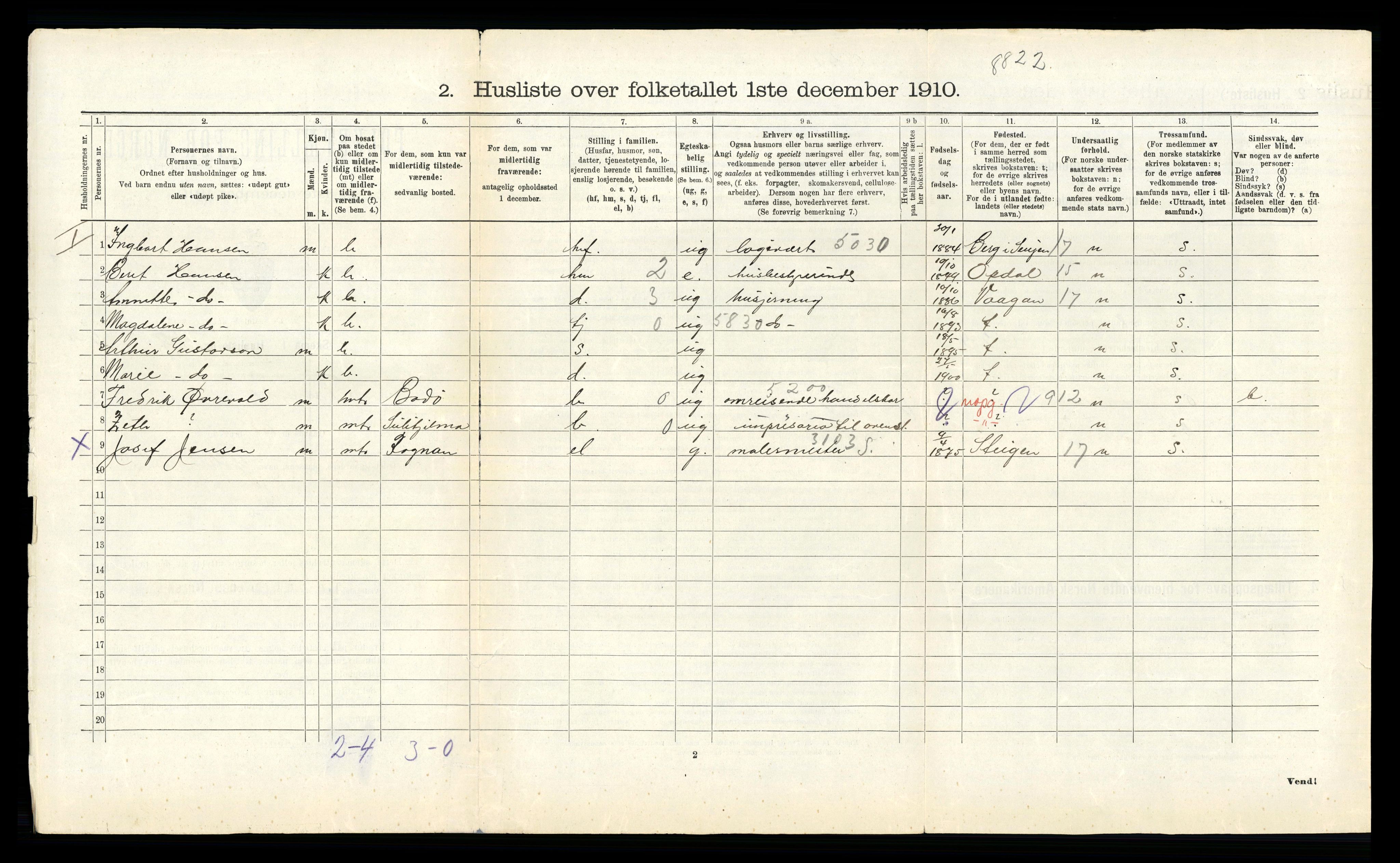 RA, 1910 census for Fauske, 1910, p. 909