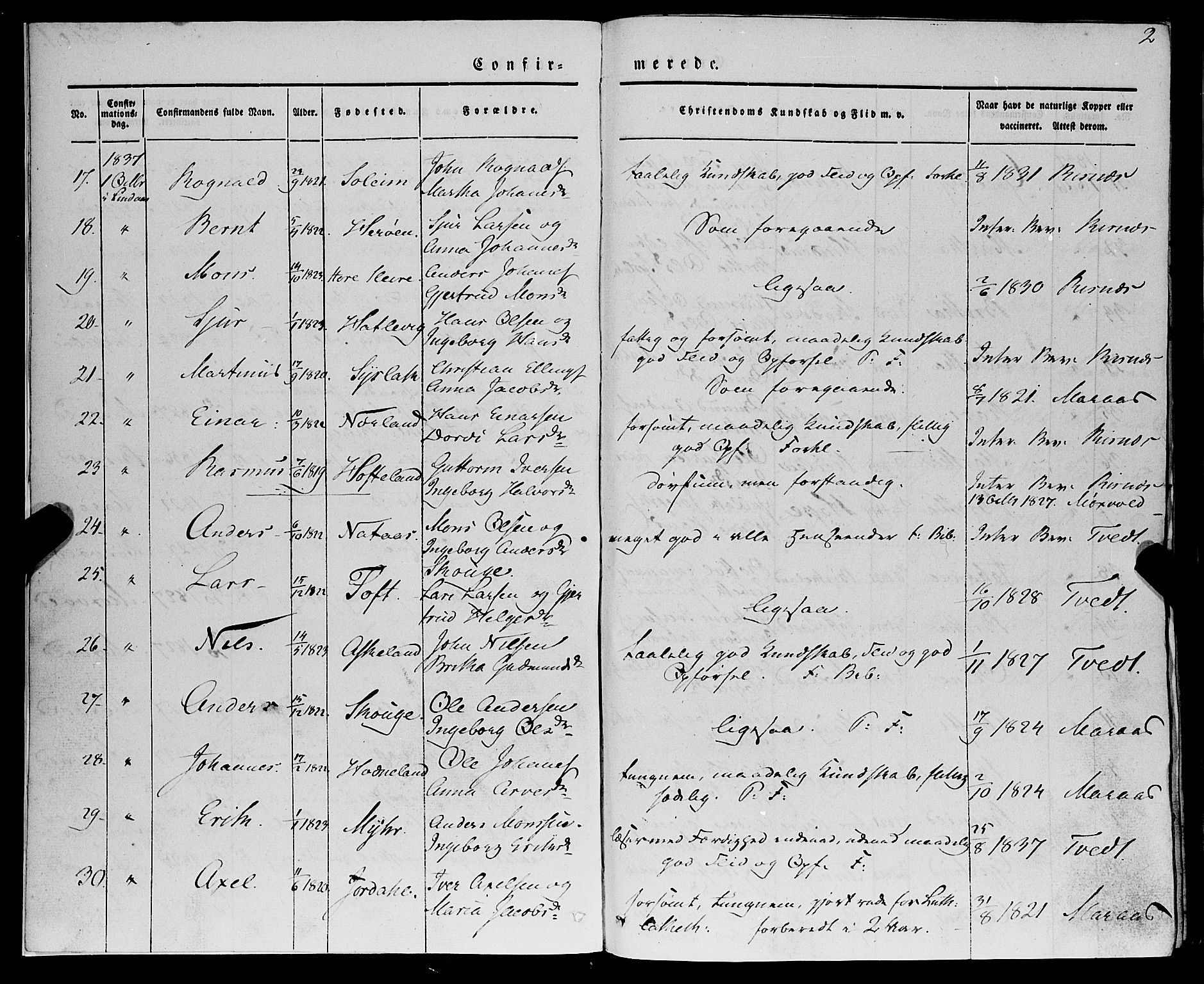Lindås Sokneprestembete, SAB/A-76701/H/Haa: Parish register (official) no. A 12, 1836-1848, p. 2