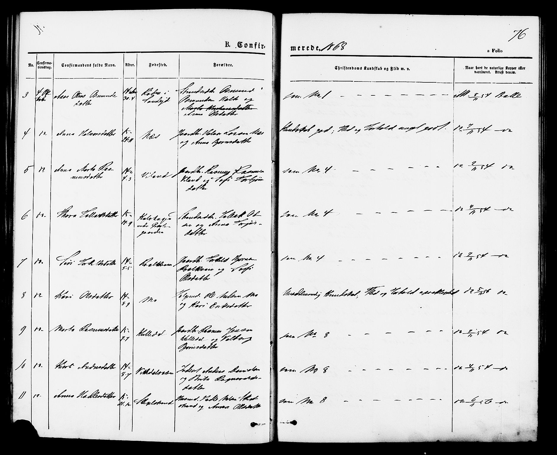 Vikedal sokneprestkontor, SAST/A-101840/01/IV: Parish register (official) no. A 7, 1868-1883, p. 76