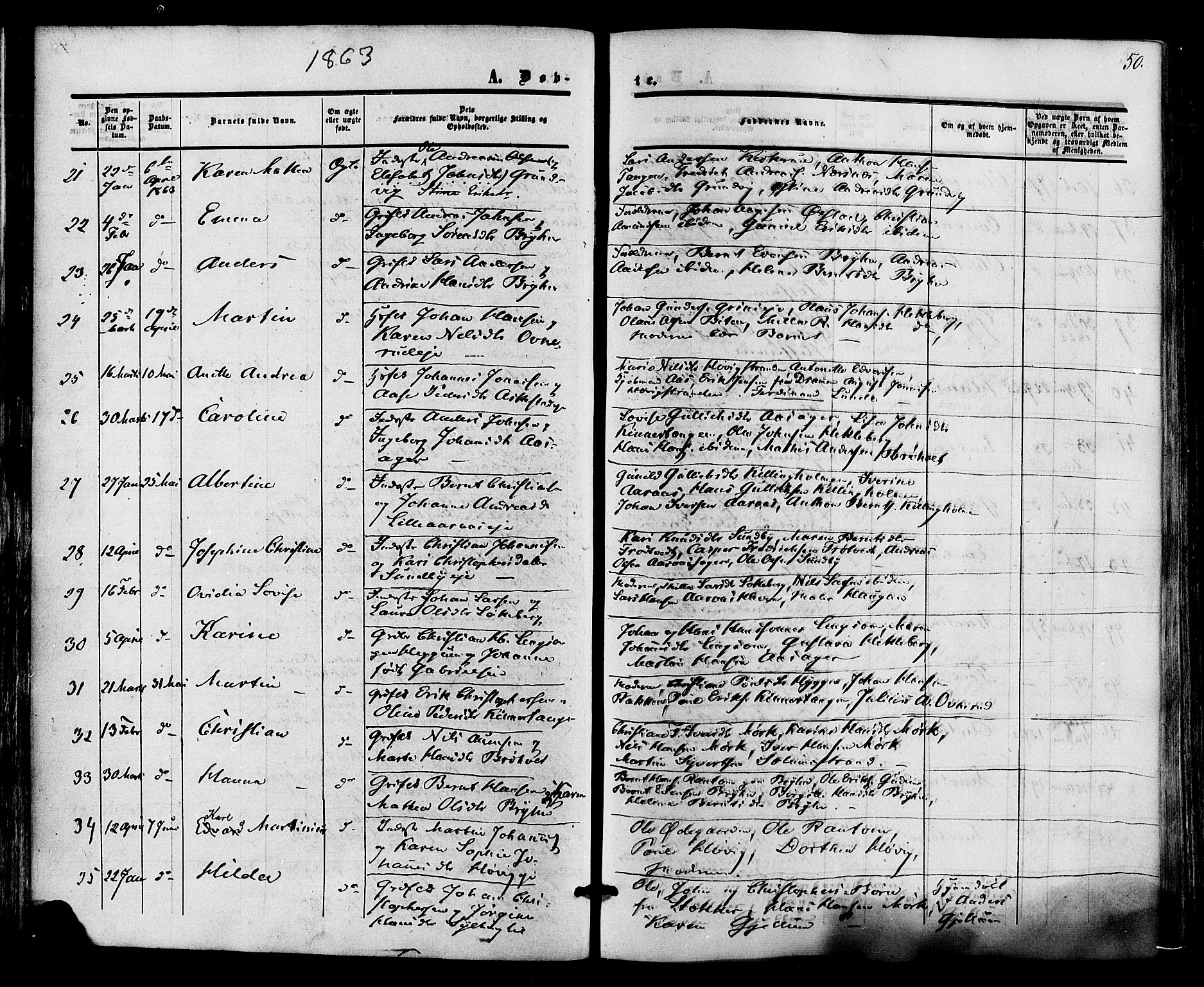 Røyken kirkebøker, AV/SAKO-A-241/F/Fa/L0006: Parish register (official) no. 6, 1857-1875, p. 50