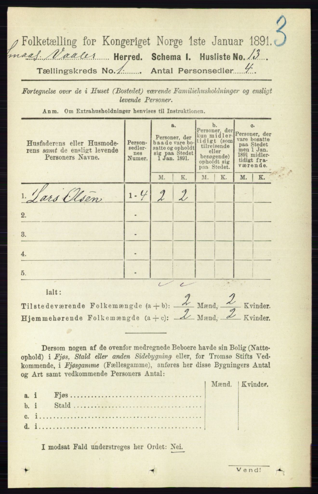 RA, 1891 census for 0137 Våler, 1891, p. 33