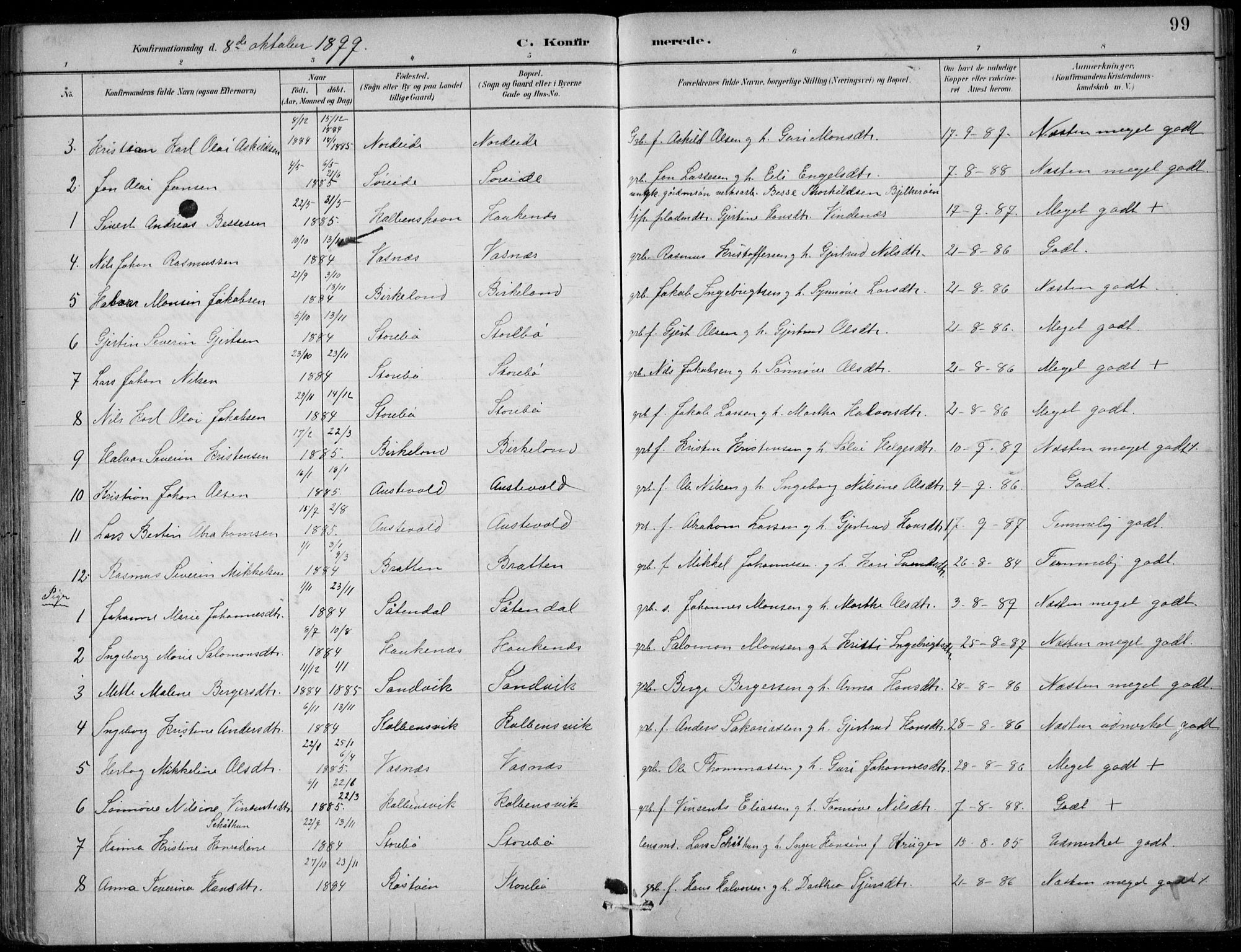 Sund sokneprestembete, SAB/A-99930: Parish register (official) no. C  1, 1882-1899, p. 99