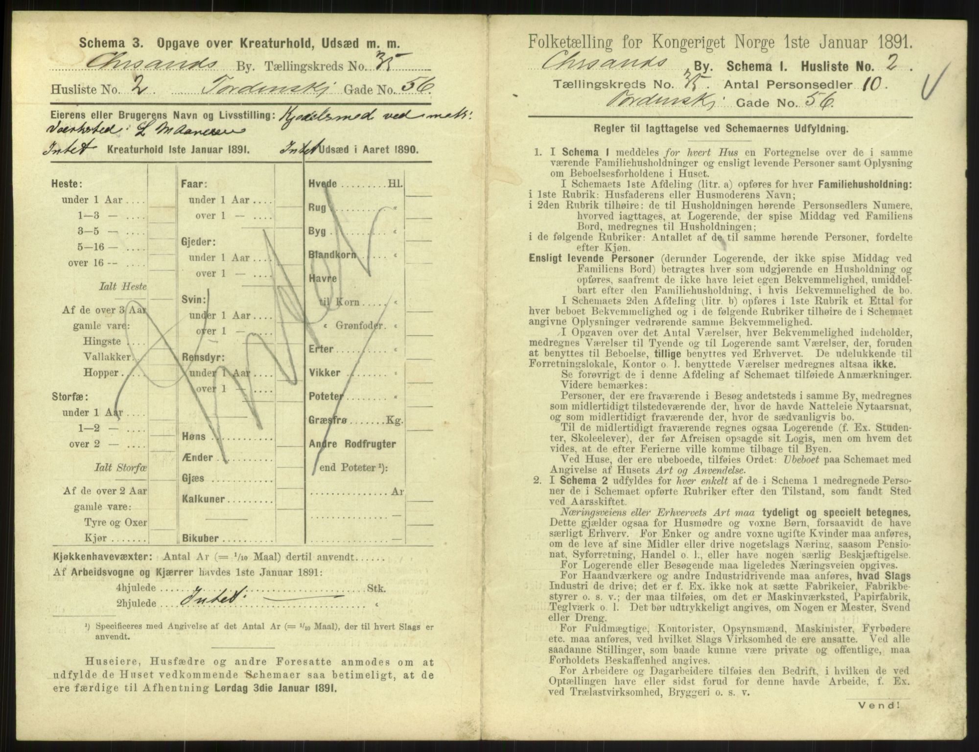 RA, 1891 census for 1001 Kristiansand, 1891, p. 1852