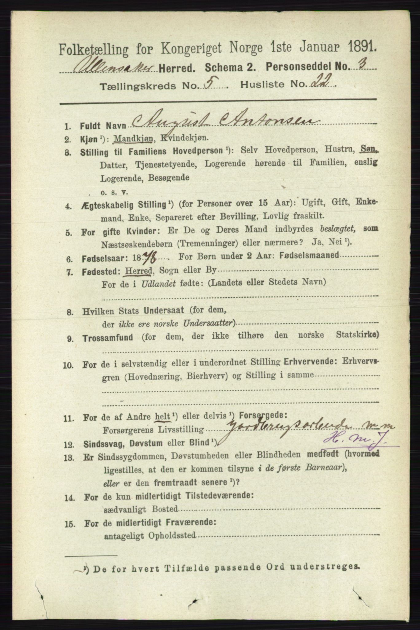 RA, 1891 census for 0235 Ullensaker, 1891, p. 2214