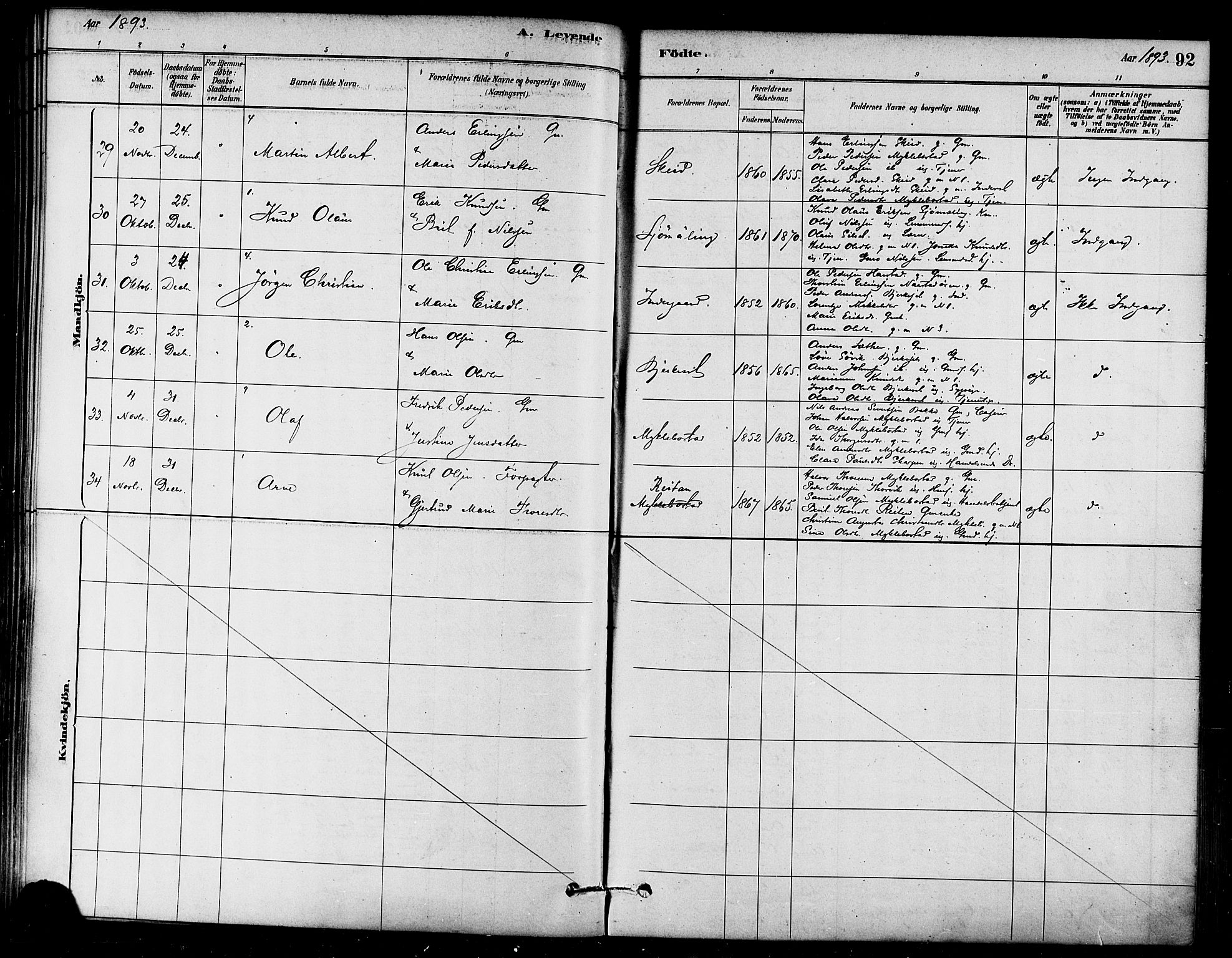 Ministerialprotokoller, klokkerbøker og fødselsregistre - Møre og Romsdal, AV/SAT-A-1454/584/L0967: Parish register (official) no. 584A07, 1879-1894, p. 92