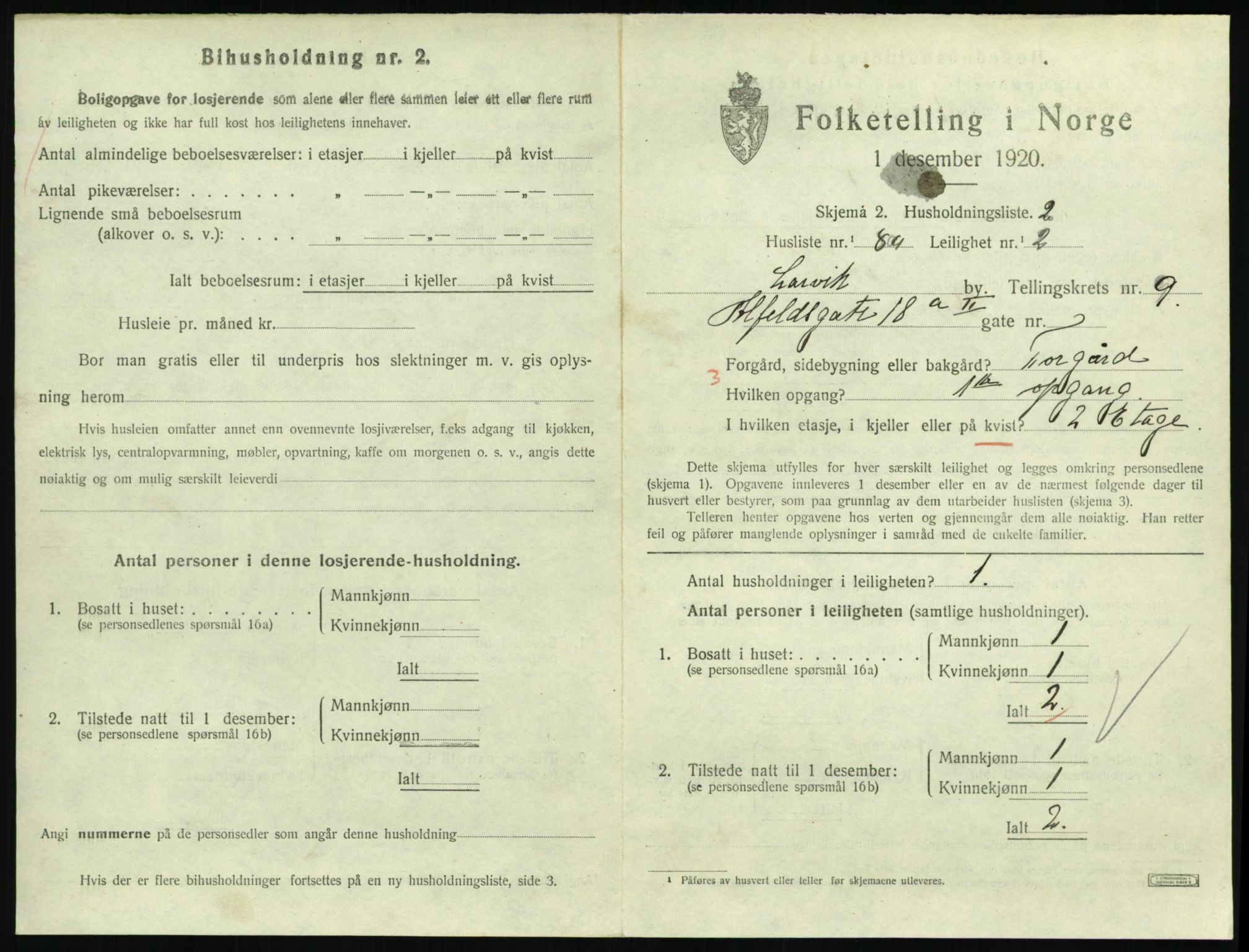 SAKO, 1920 census for Larvik, 1920, p. 7310