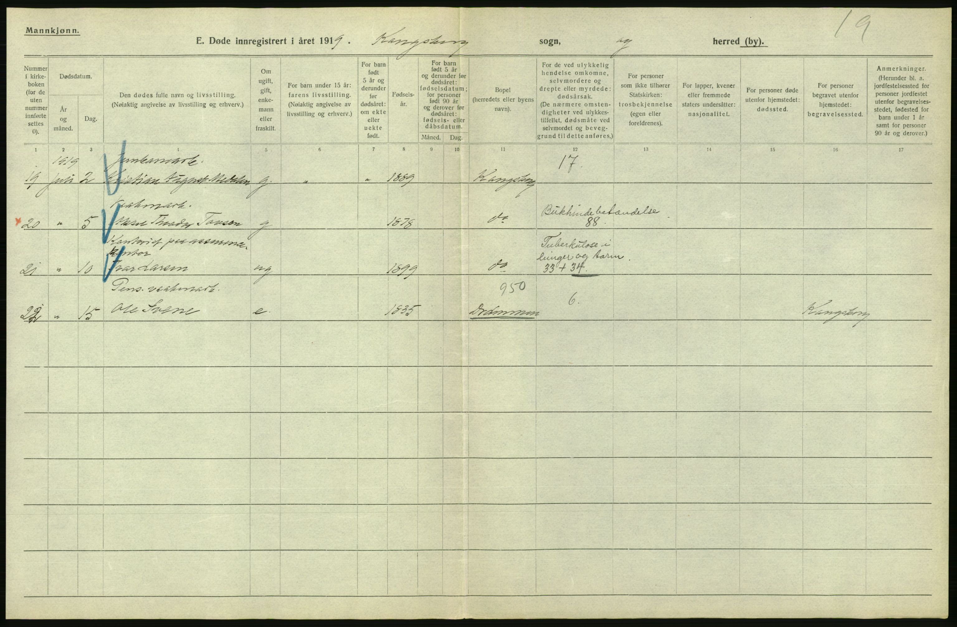 Statistisk sentralbyrå, Sosiodemografiske emner, Befolkning, AV/RA-S-2228/D/Df/Dfb/Dfbi/L0018: Buskerud fylke: Døde. Bygder og byer., 1919, p. 440