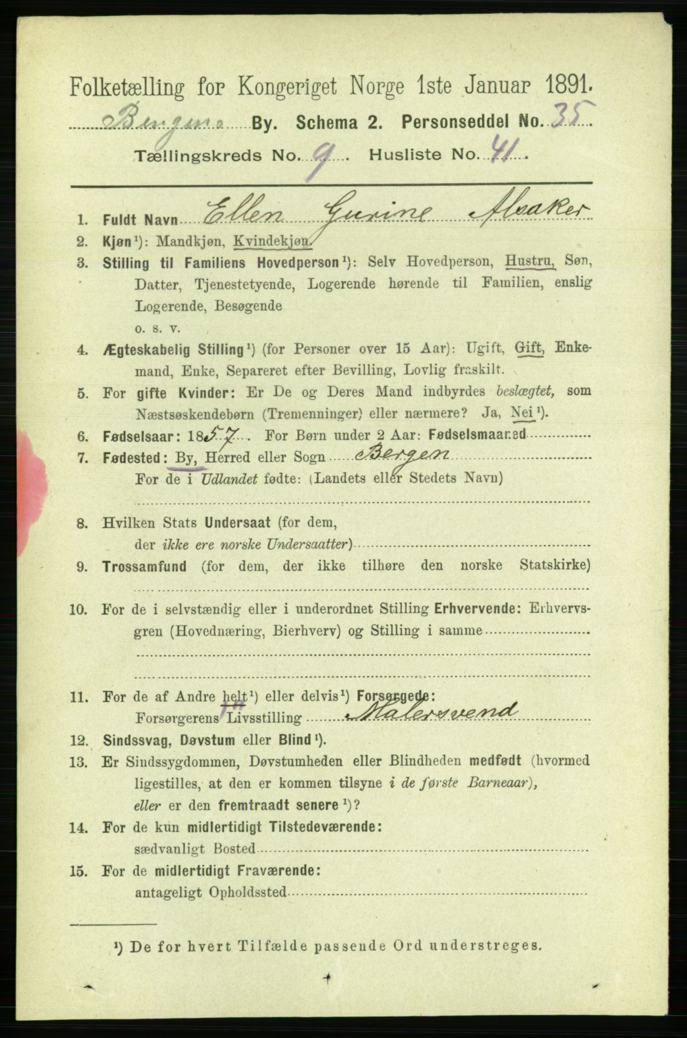 RA, 1891 Census for 1301 Bergen, 1891, p. 18811