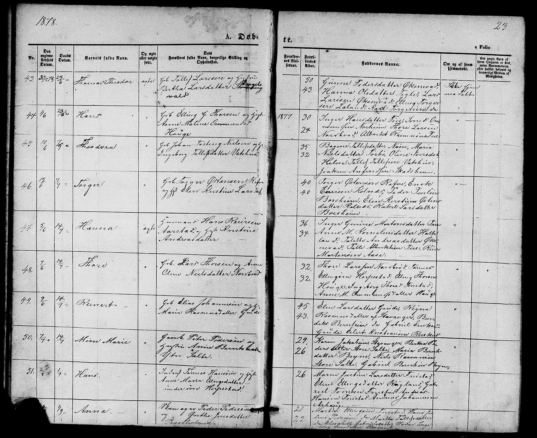 Klepp sokneprestkontor, AV/SAST-A-101803/001/3/30BB/L0003: Parish register (copy) no. B 3, 1876-1888, p. 23