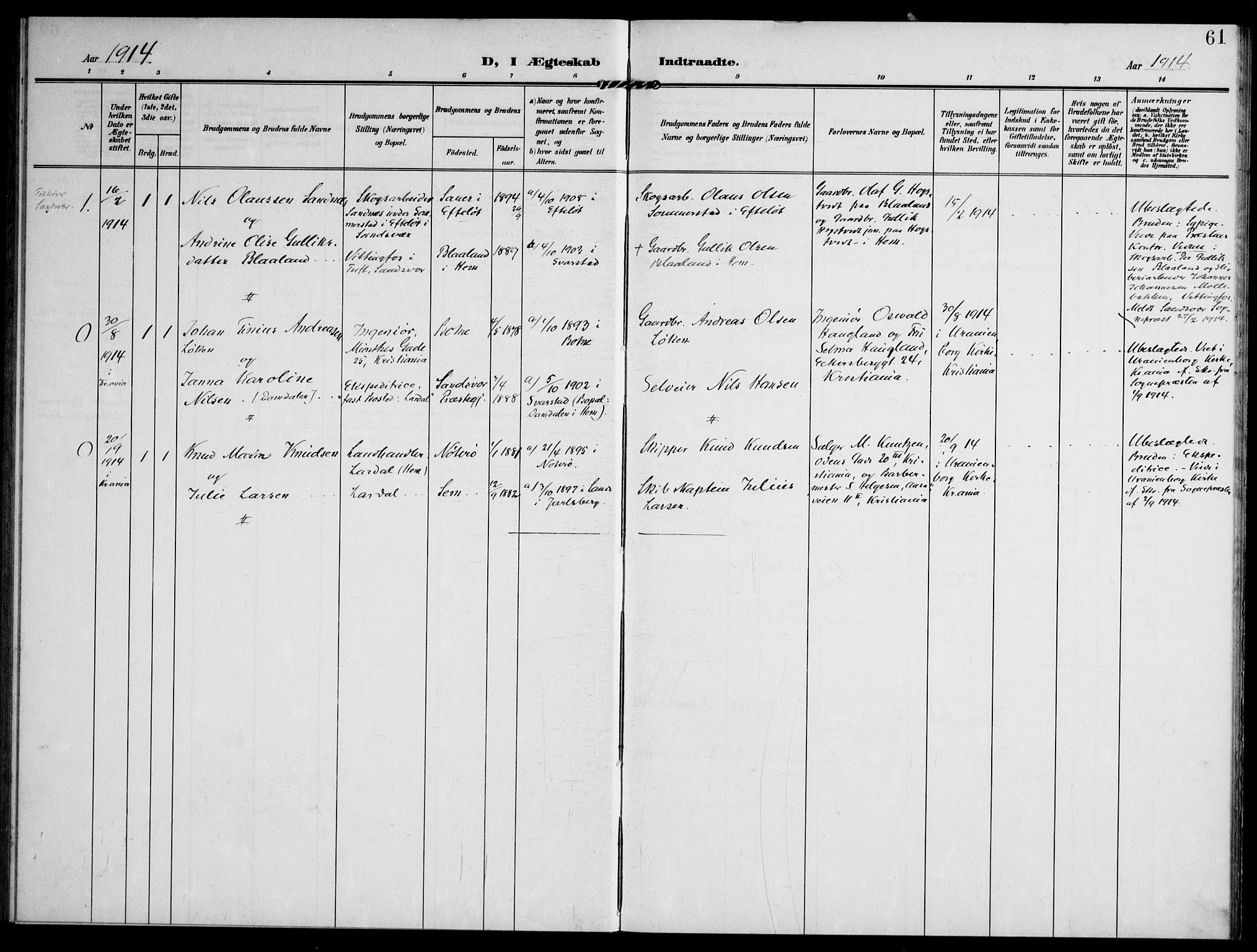 Lardal kirkebøker, AV/SAKO-A-350/F/Fc/L0002: Parish register (official) no. III 2, 1907-1921, p. 61