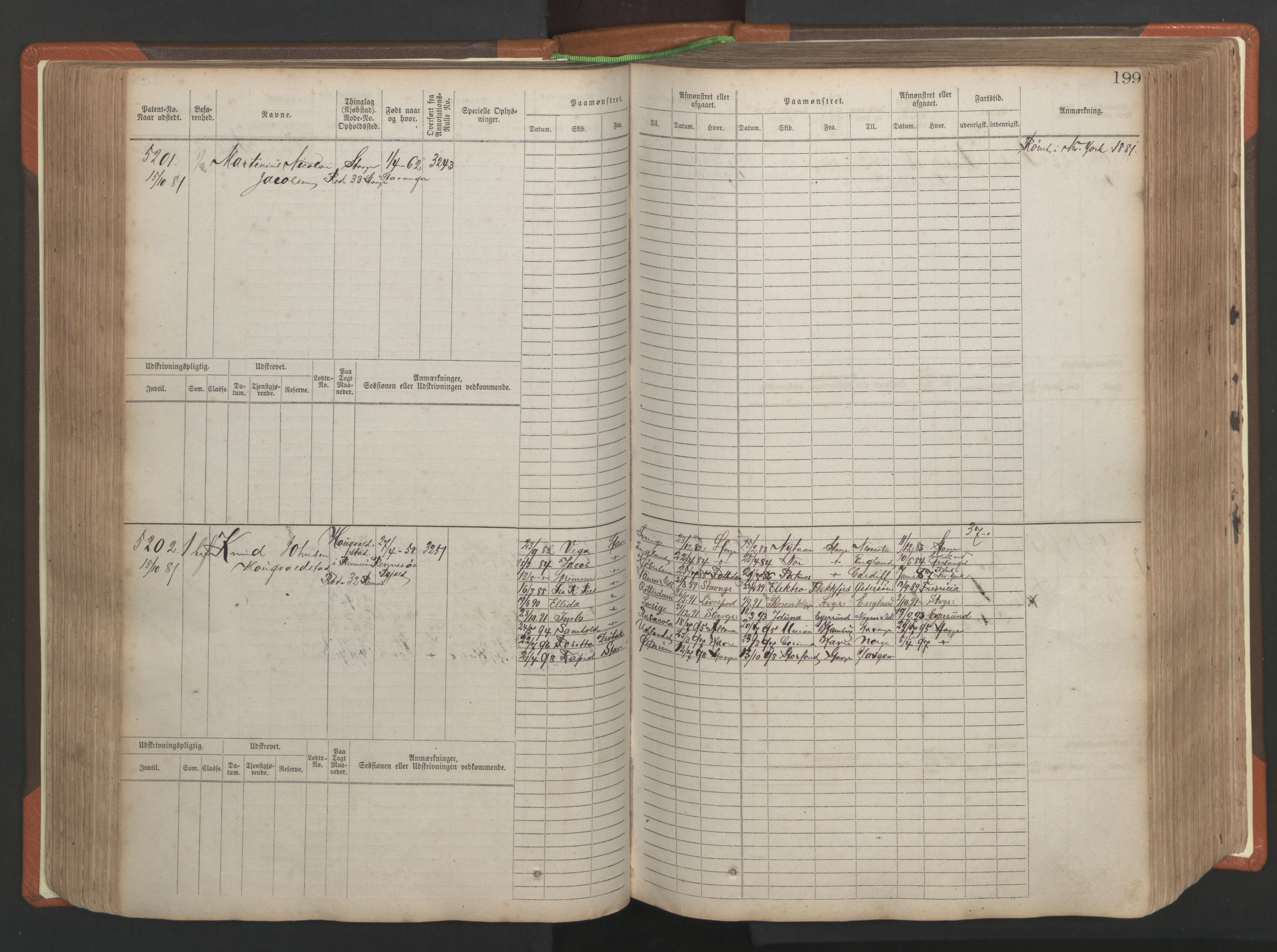 Stavanger sjømannskontor, AV/SAST-A-102006/F/Fb/Fbb/L0009: Sjøfartshovedrulle, patentnr. 4805-6006, 1879-1887, p. 205