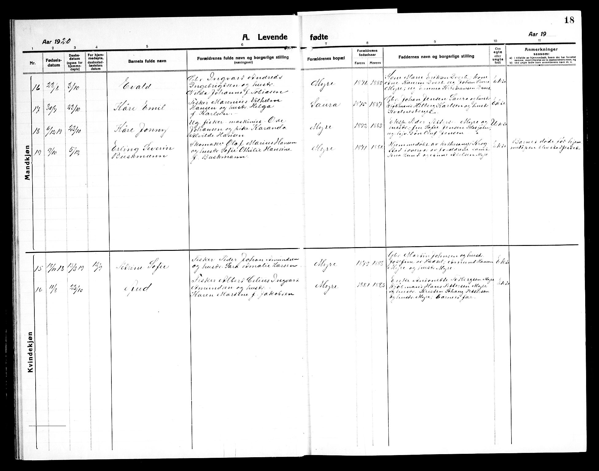 Ministerialprotokoller, klokkerbøker og fødselsregistre - Nordland, AV/SAT-A-1459/897/L1415: Parish register (copy) no. 897C05, 1916-1945, p. 18