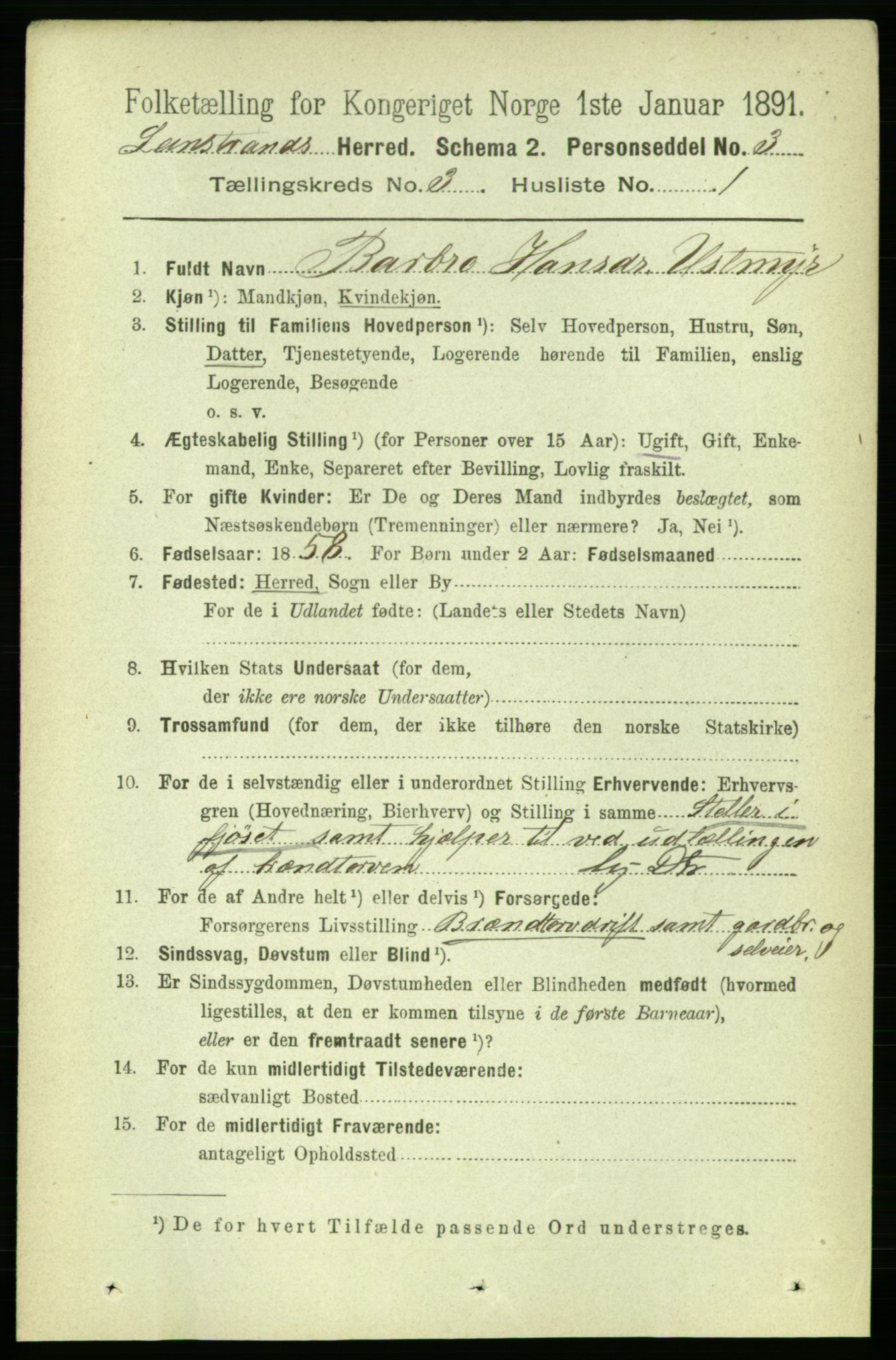 RA, 1891 census for 1654 Leinstrand, 1891, p. 1008