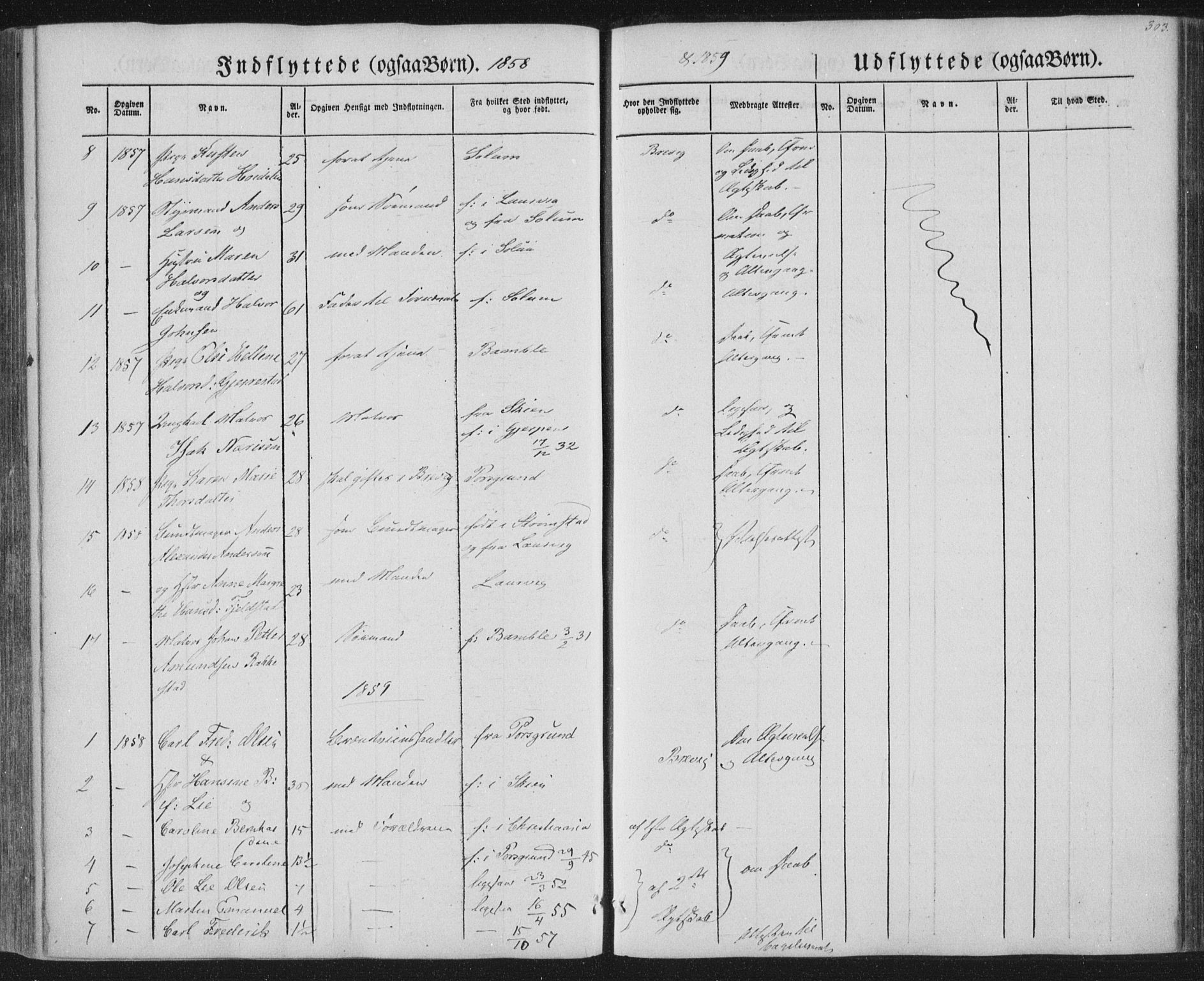 Brevik kirkebøker, SAKO/A-255/F/Fa/L0005: Parish register (official) no. 5, 1847-1865, p. 303