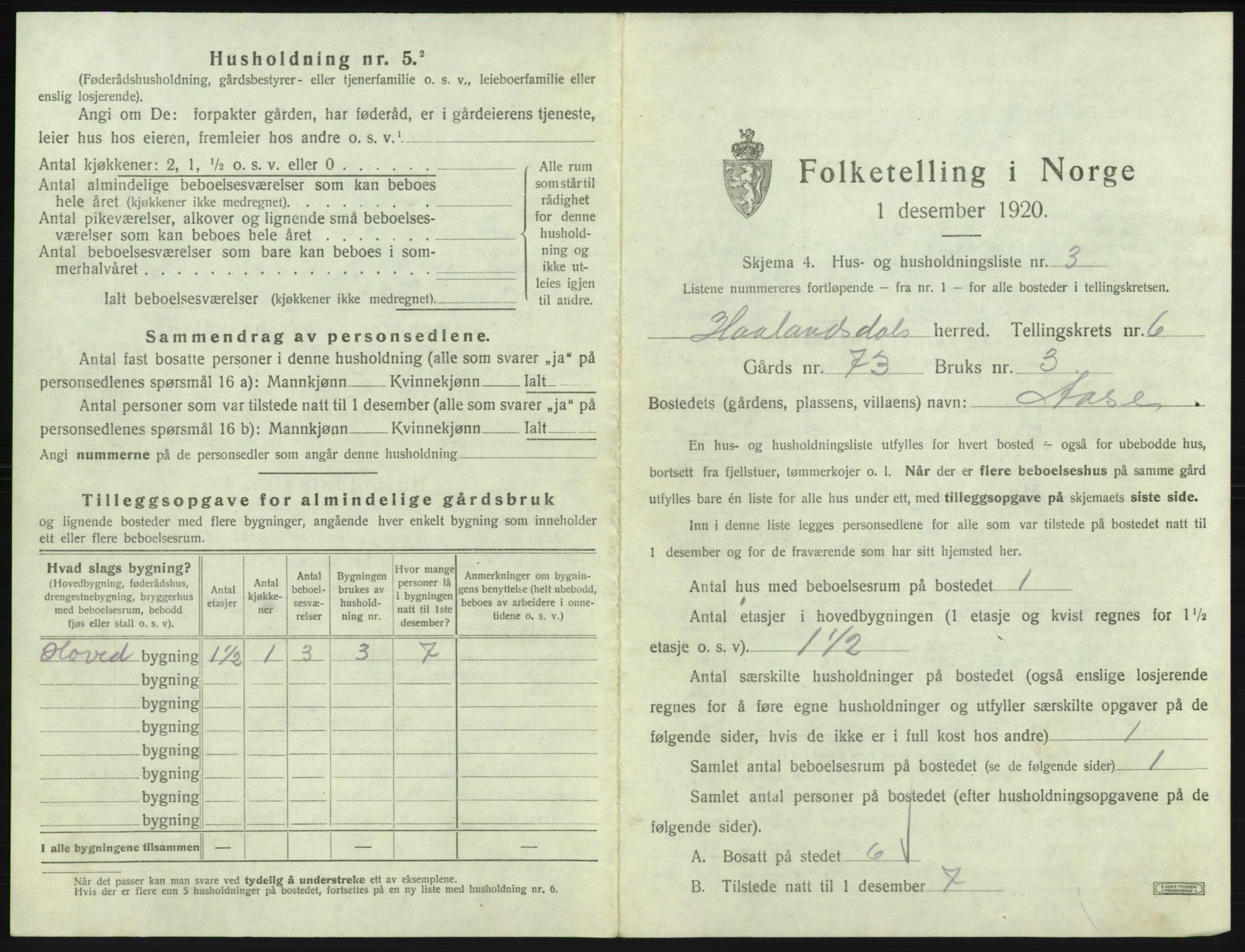 SAB, 1920 census for Hålandsdal, 1920, p. 194