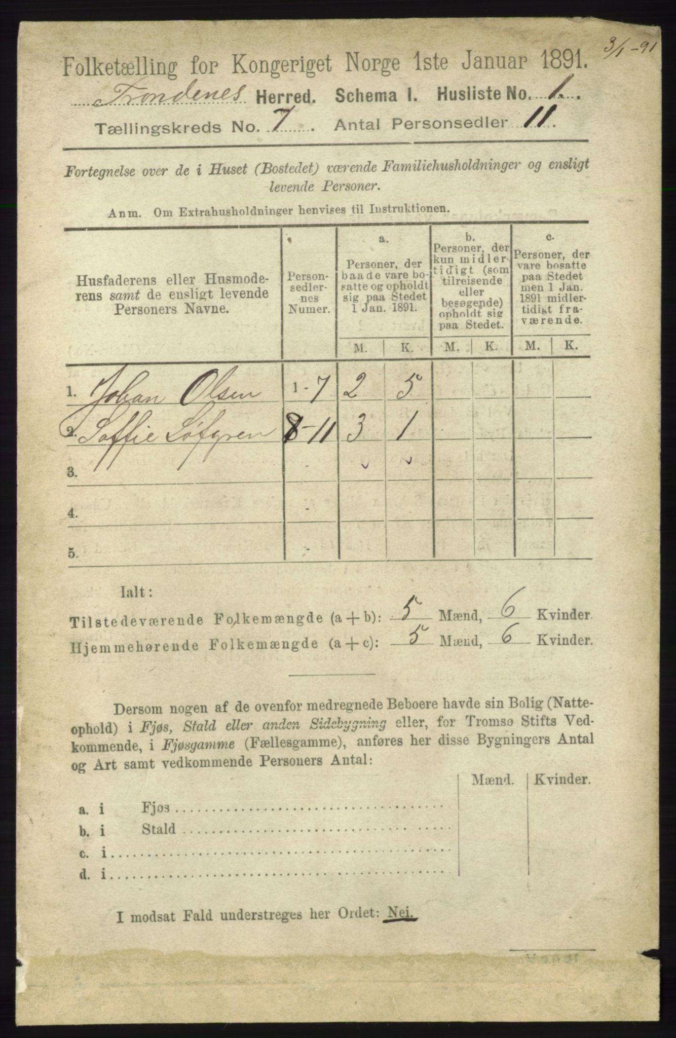 RA, 1891 census for 1914 Trondenes, 1891, p. 4324