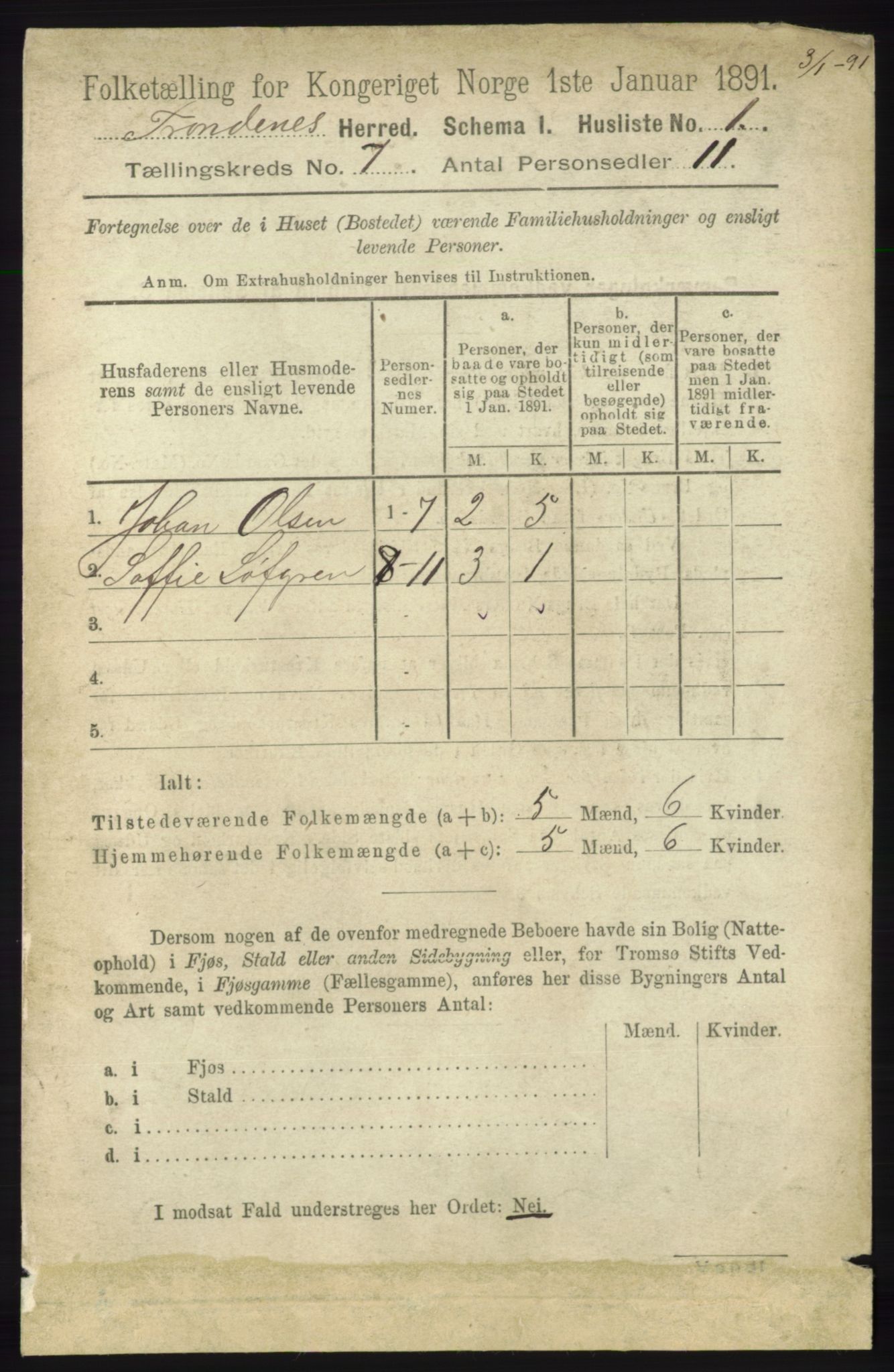 RA, 1891 census for 1914 Trondenes, 1891, p. 4324