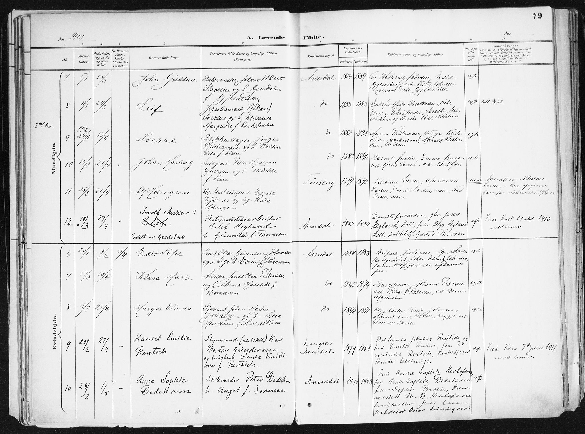 Arendal sokneprestkontor, Trefoldighet, SAK/1111-0040/F/Fa/L0010: Parish register (official) no. A 10, 1900-1919, p. 79