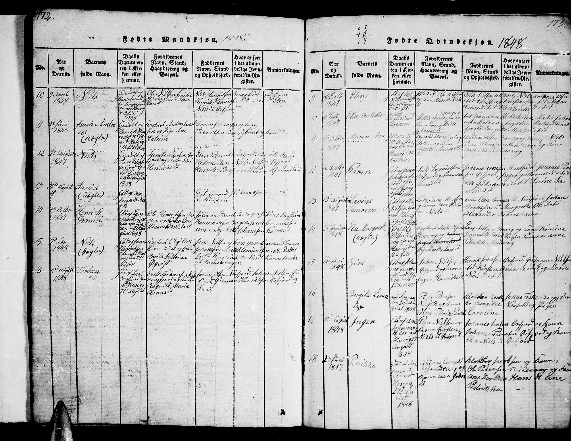 Loppa sokneprestkontor, AV/SATØ-S-1339/H/Hb/L0001klokker: Parish register (copy) no. 1, 1820-1849, p. 172-173