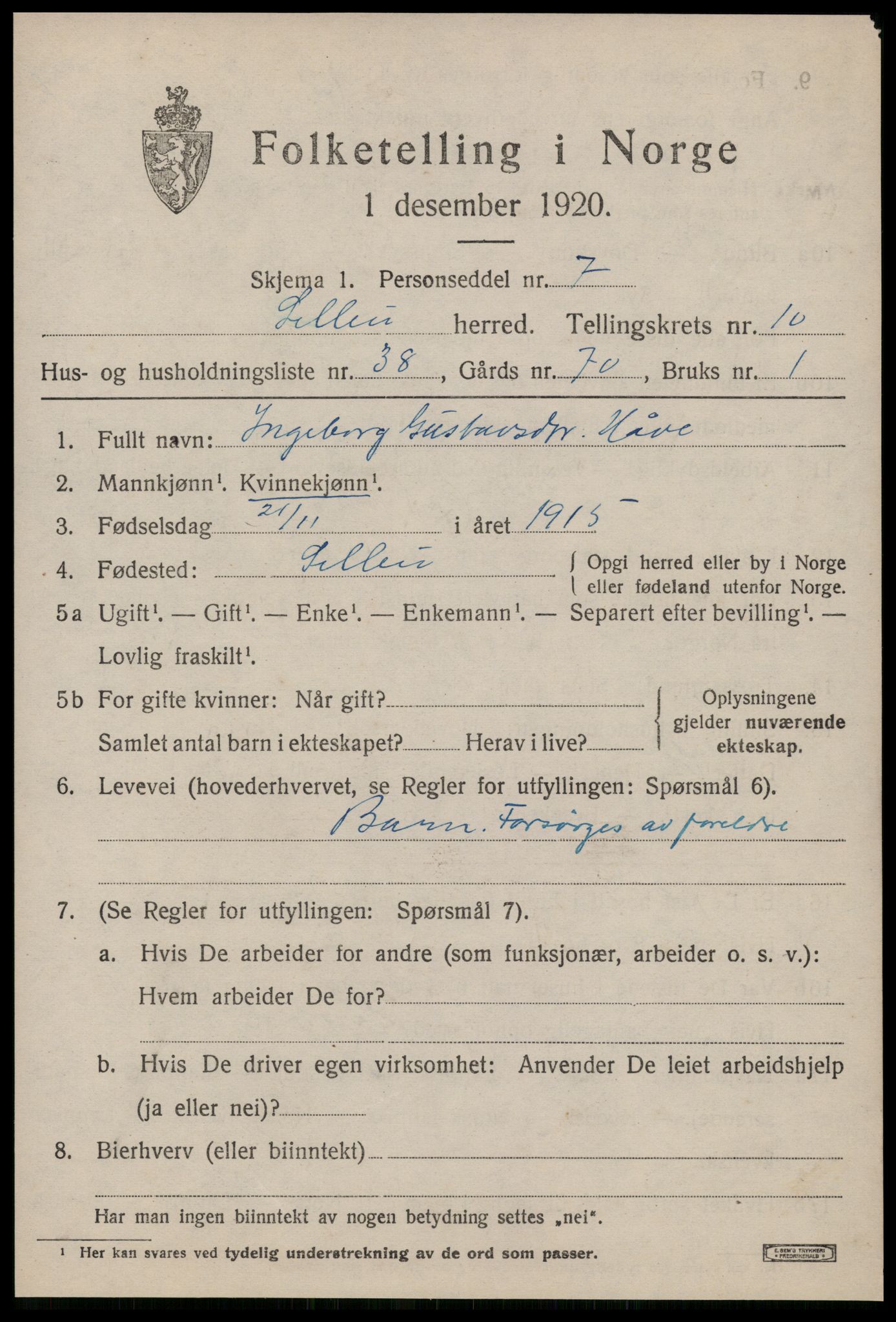 SAT, 1920 census for Selbu, 1920, p. 6176