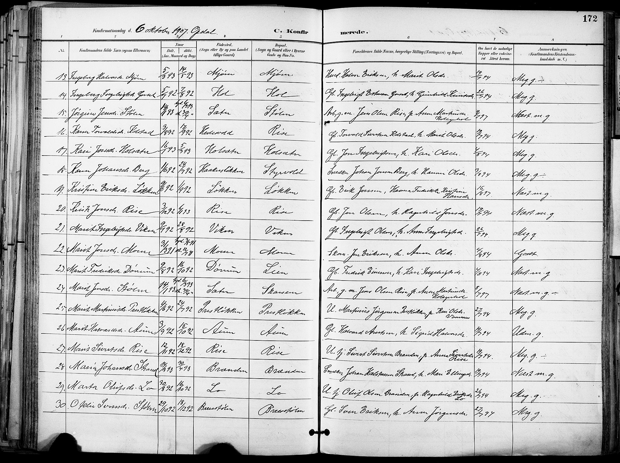 Ministerialprotokoller, klokkerbøker og fødselsregistre - Sør-Trøndelag, AV/SAT-A-1456/678/L0902: Parish register (official) no. 678A11, 1895-1911, p. 172