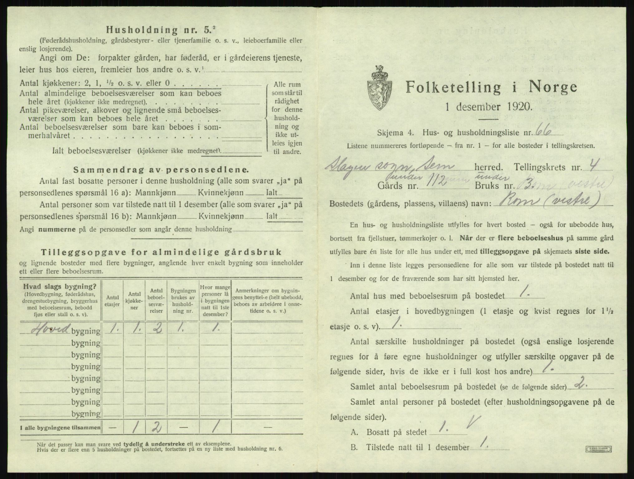 SAKO, 1920 census for Sem, 1920, p. 875