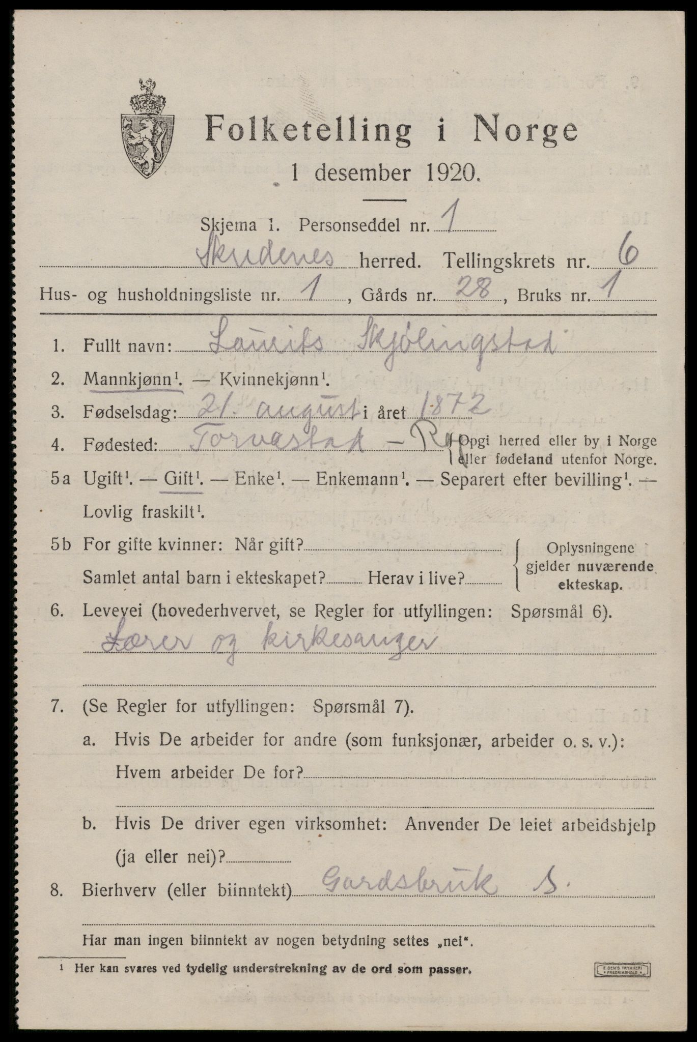 SAST, 1920 census for Skudenes, 1920, p. 4880