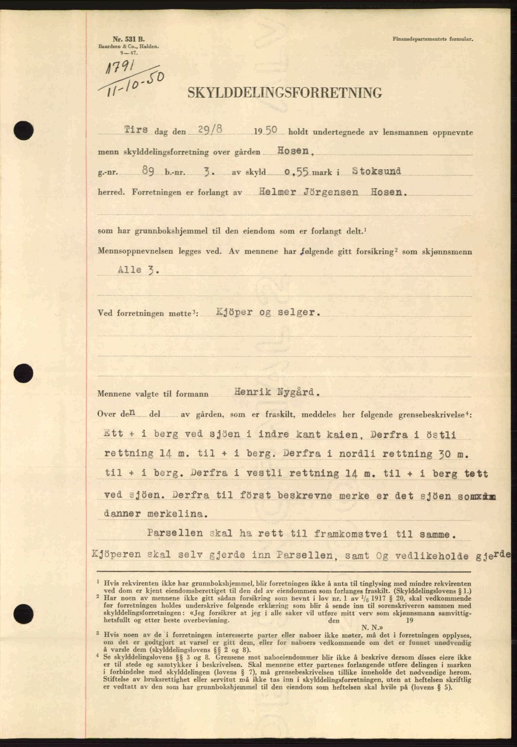 Fosen sorenskriveri, AV/SAT-A-1107/1/2/2C: Mortgage book no. A12, 1950-1950, Diary no: : 1791/1950