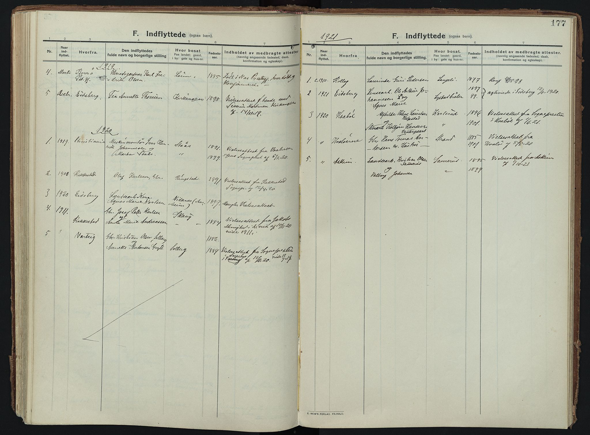 Skiptvet prestekontor Kirkebøker, AV/SAO-A-20009/F/Fa/L0012: Parish register (official) no. 12, 1913-1924, p. 177