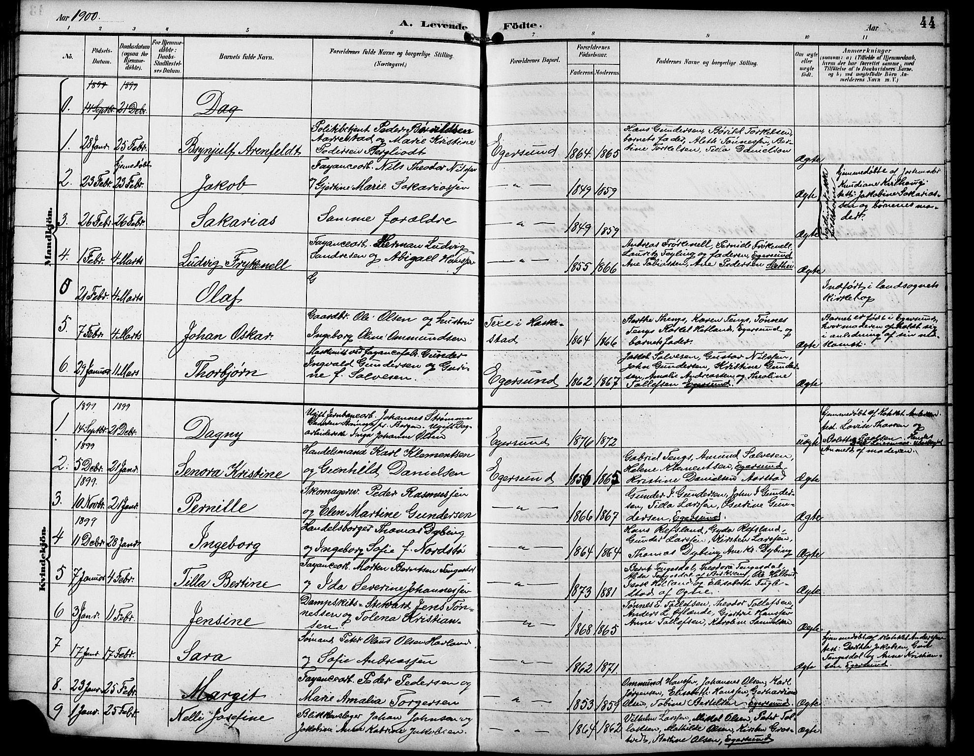 Eigersund sokneprestkontor, SAST/A-101807/S09/L0010: Parish register (copy) no. B 10, 1893-1907, p. 44
