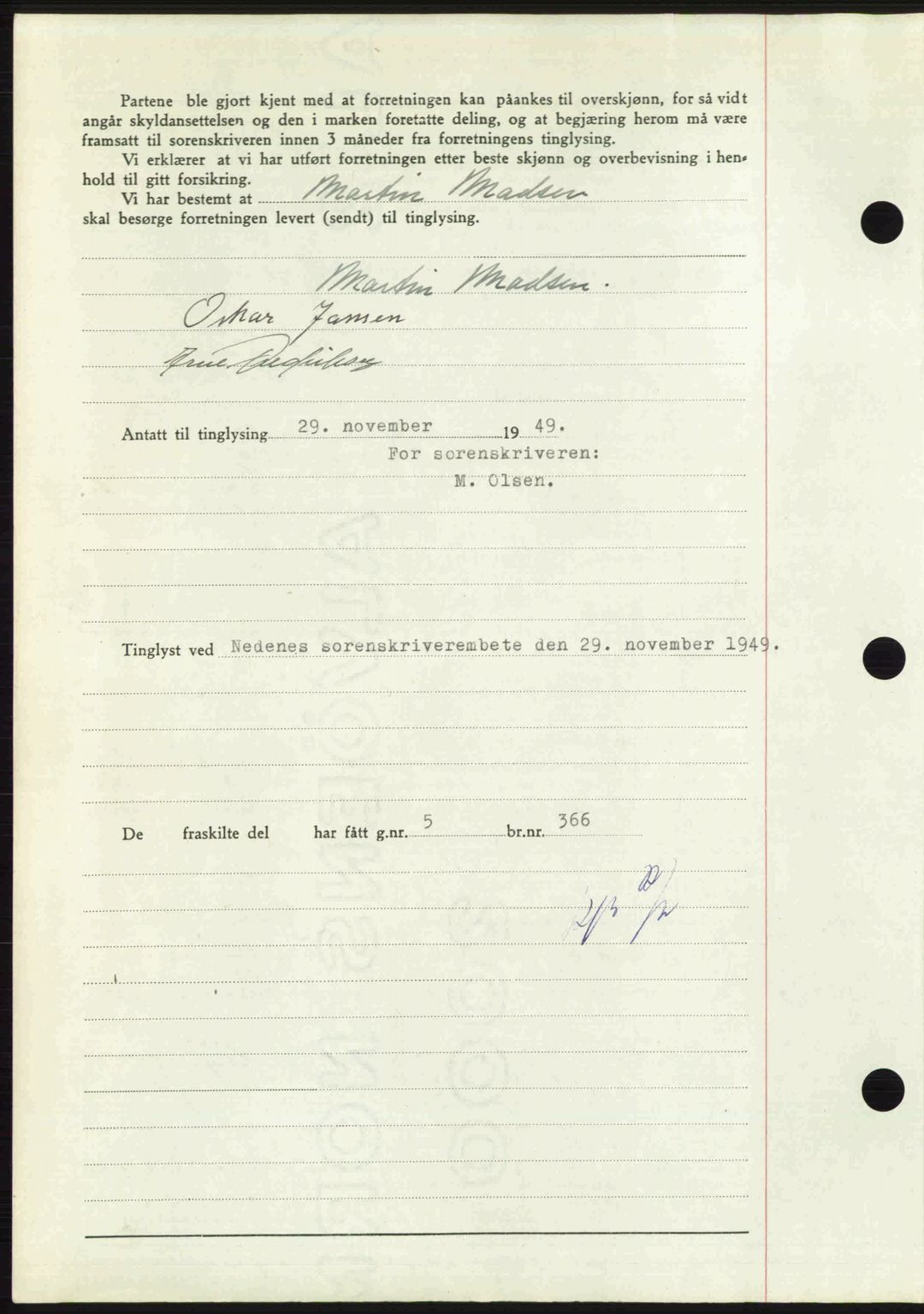 Nedenes sorenskriveri, AV/SAK-1221-0006/G/Gb/Gba/L0061: Mortgage book no. A13, 1949-1949, Diary no: : 1914/1949