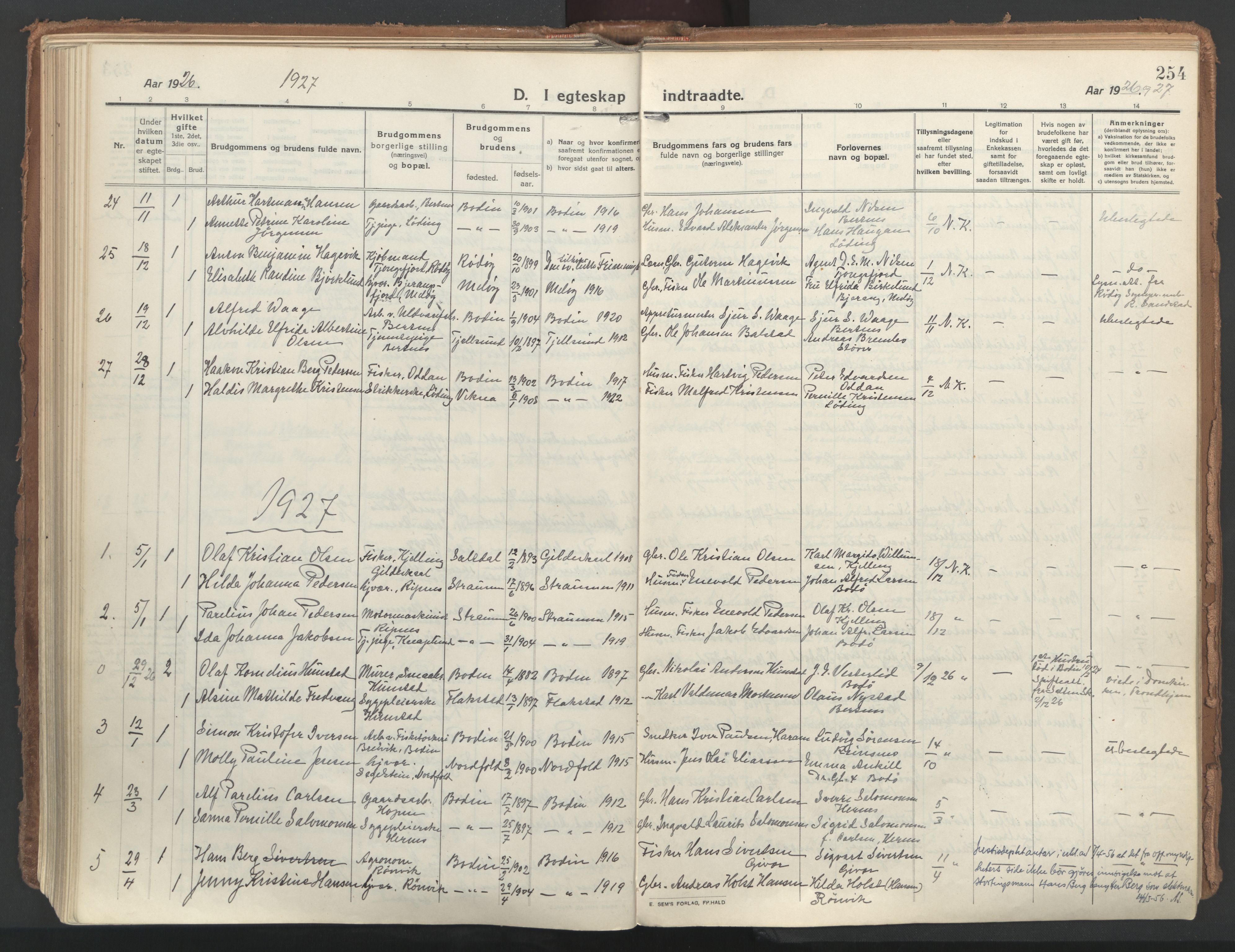 Ministerialprotokoller, klokkerbøker og fødselsregistre - Nordland, SAT/A-1459/802/L0060: Parish register (official) no. 802A07, 1916-1933, p. 254