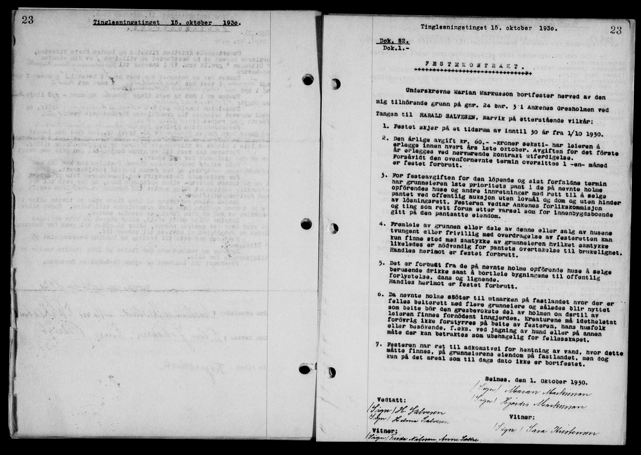 Steigen og Ofoten sorenskriveri, SAT/A-0030/1/2/2C/L0018/0001: Mortgage book no. 20-II og 21, 1930-1931, Deed date: 15.10.1930
