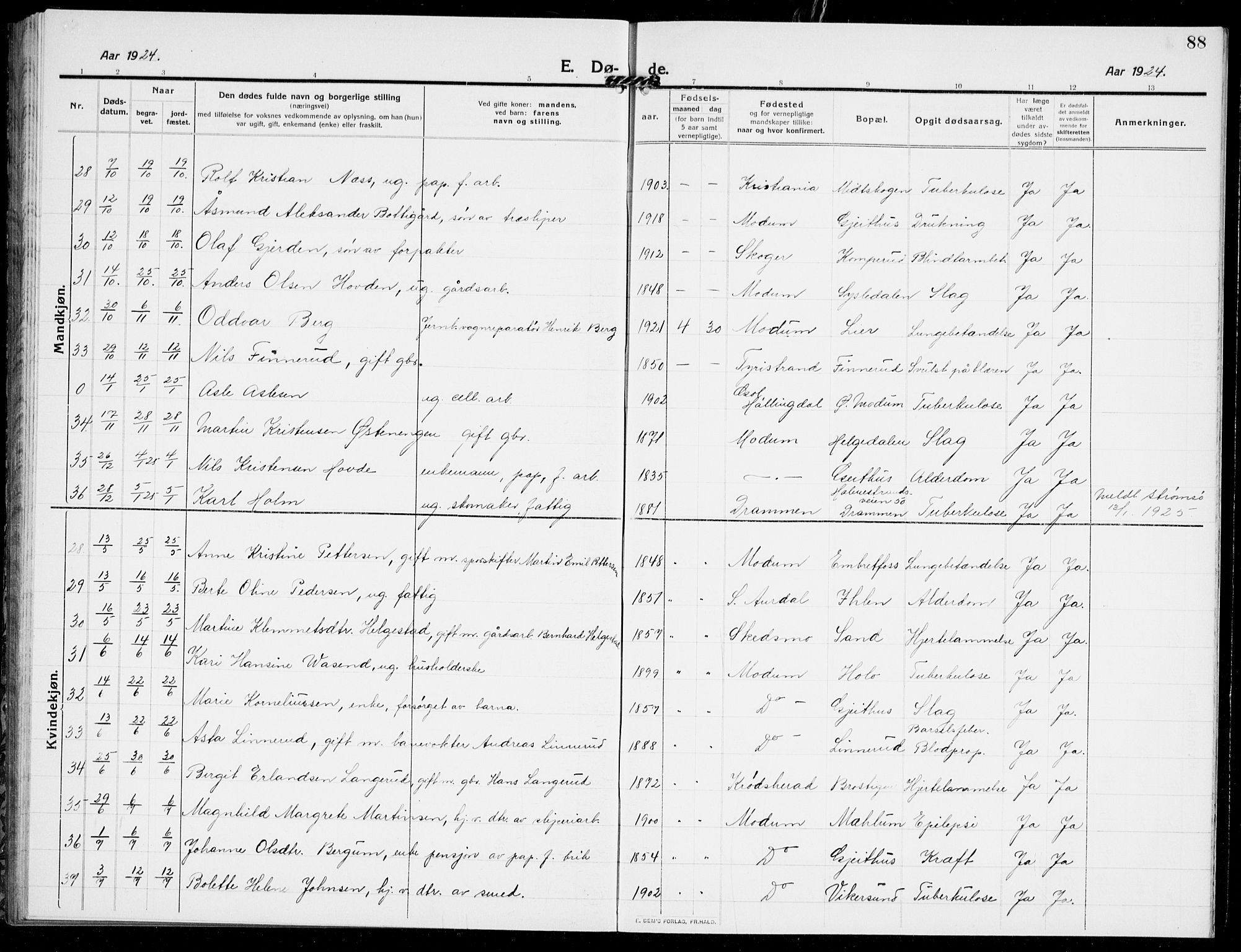 Modum kirkebøker, AV/SAKO-A-234/G/Ga/L0011: Parish register (copy) no. I 11, 1910-1925, p. 88