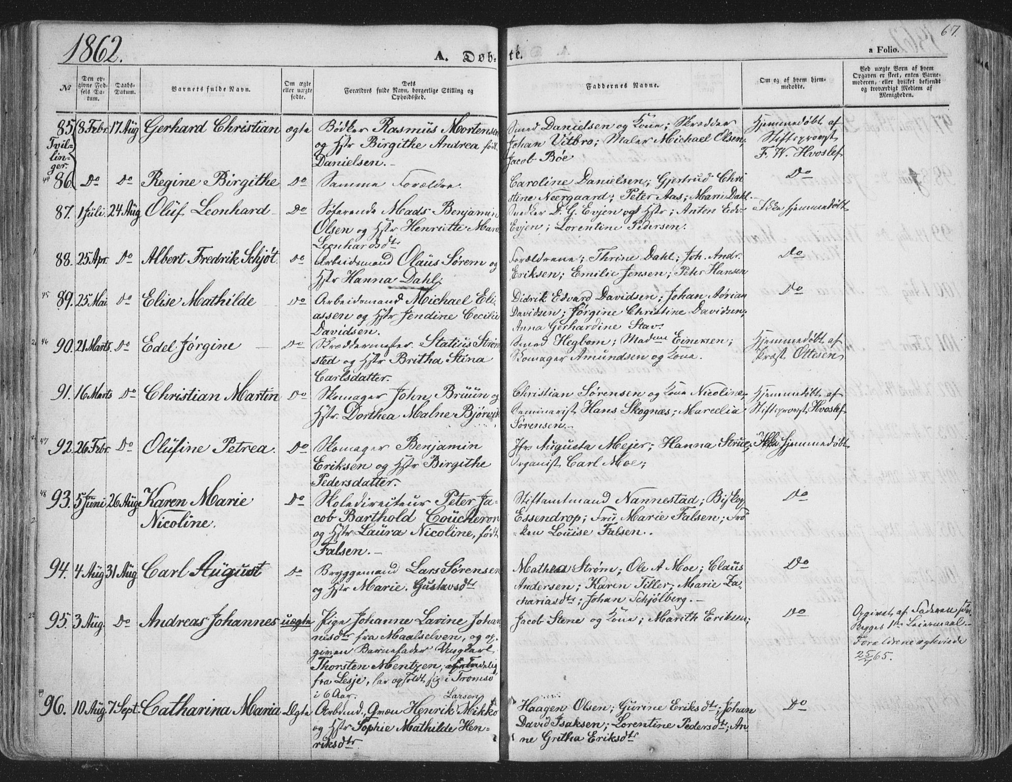 Tromsø sokneprestkontor/stiftsprosti/domprosti, SATØ/S-1343/G/Ga/L0011kirke: Parish register (official) no. 11, 1856-1865, p. 67